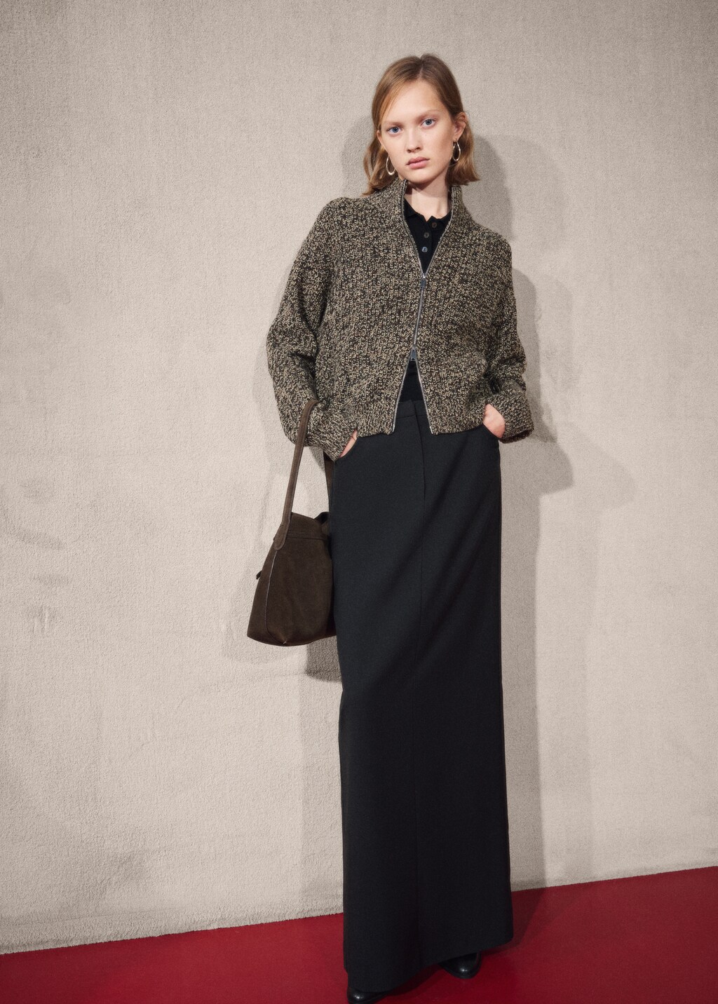 Speckled zip-up cardigan