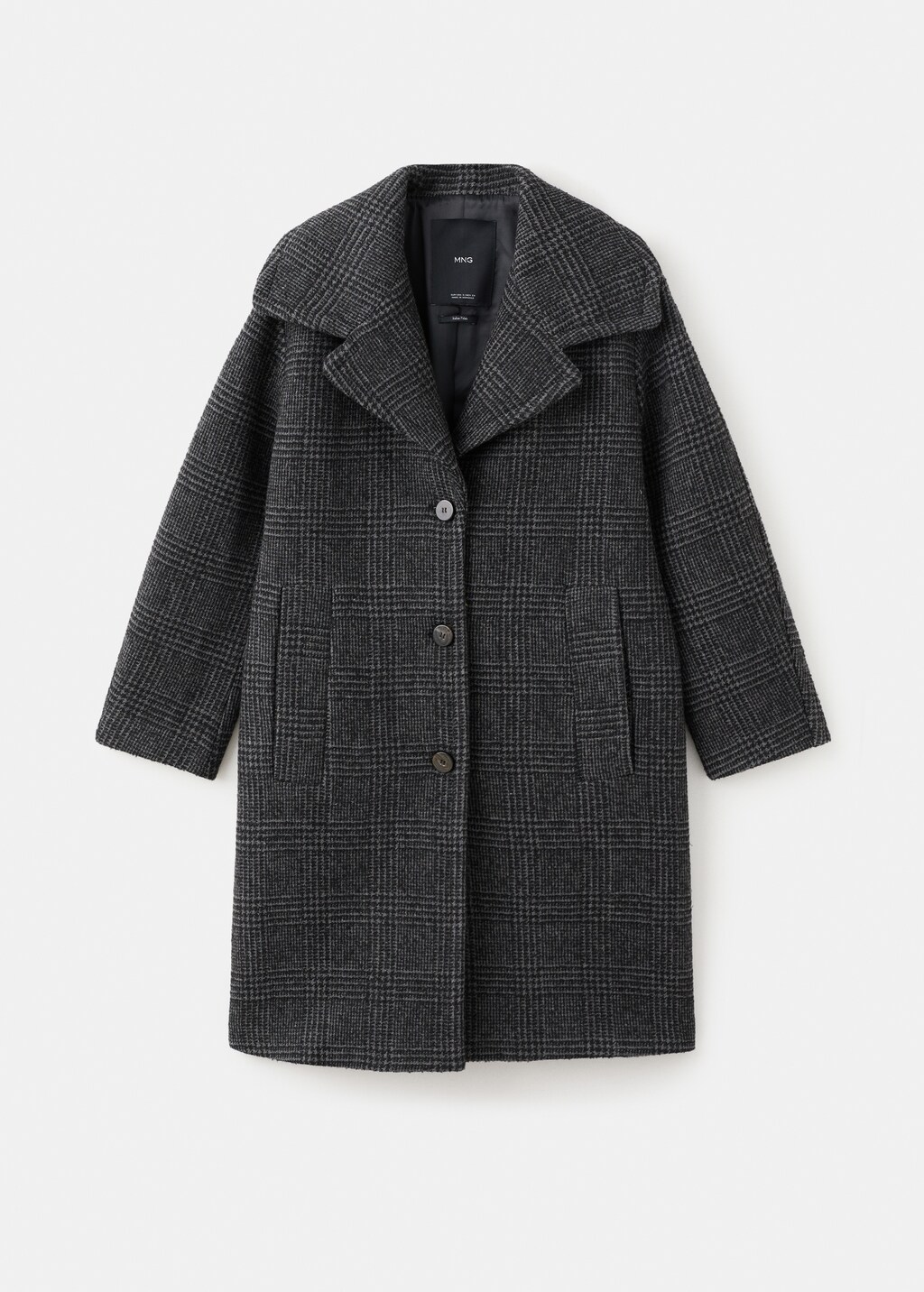 Checked wool-blend coat