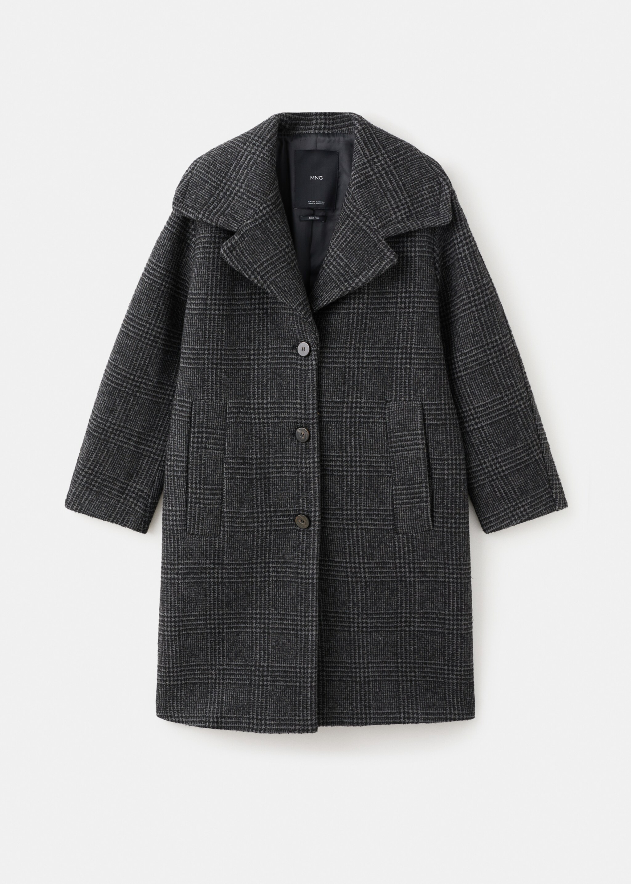 Checked wool-blend coat - Article without model, Grey. Ref: 17078290-01.