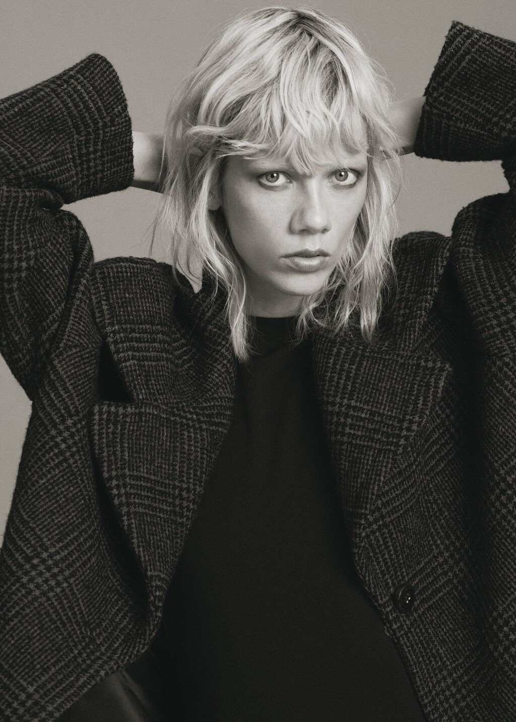 Checked wool-blend coat