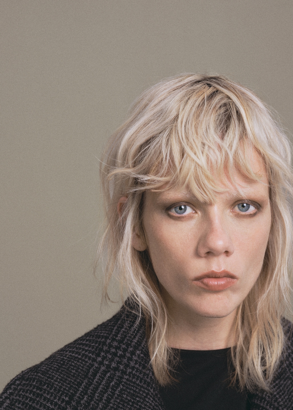 Checked wool-blend coat