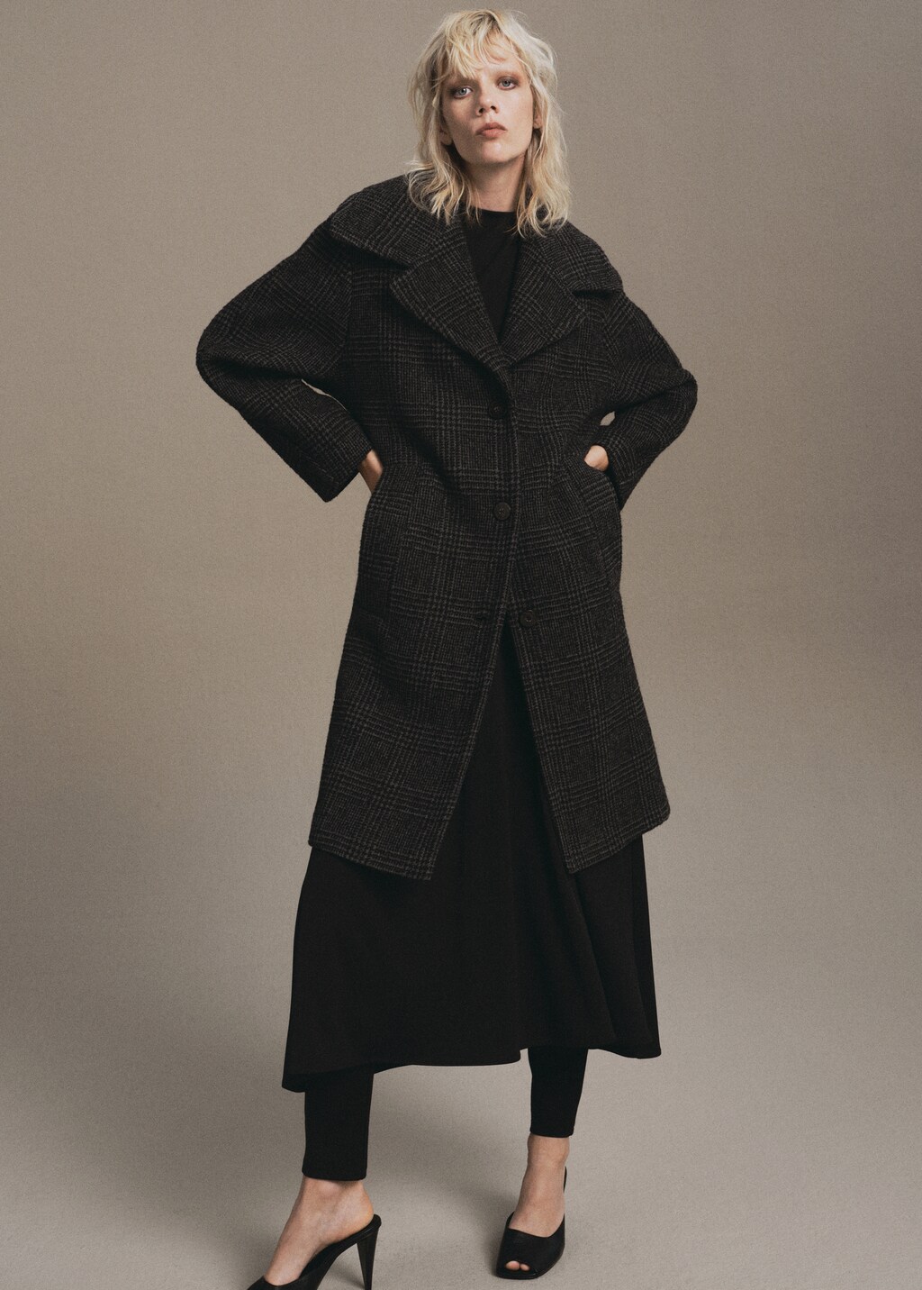 Checked wool-blend coat
