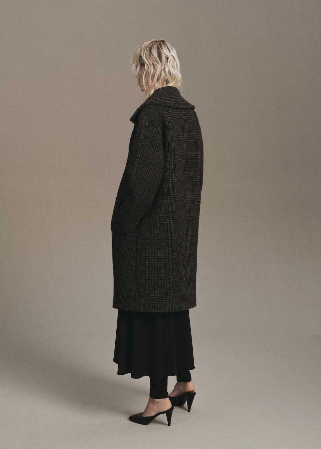 Checked wool-blend coat