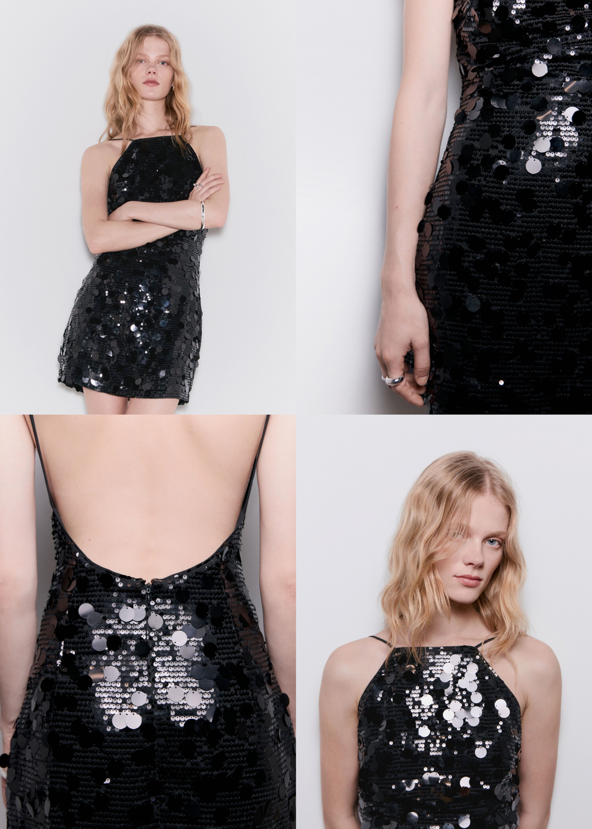 Short dress with sequins - Details of the article 5, Black. Ref: 17078632-01.