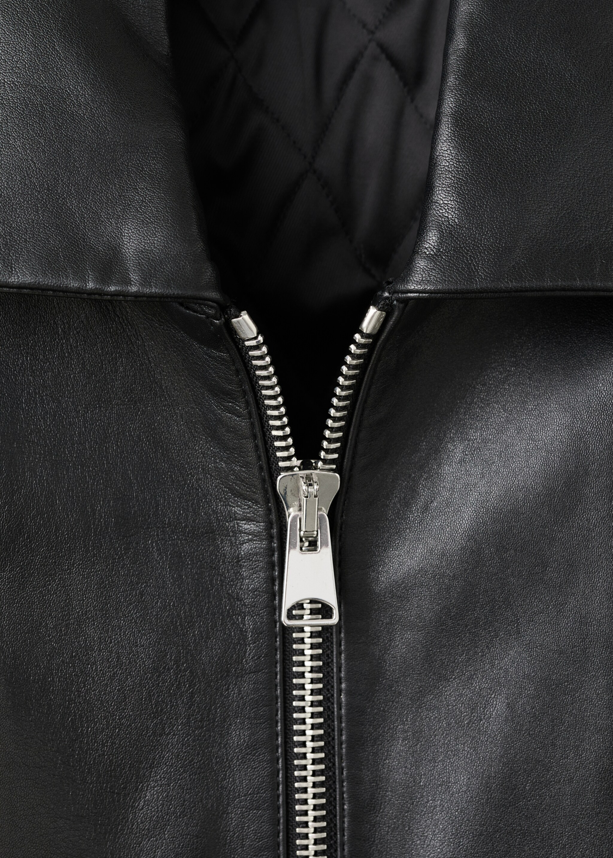 Leather bomber jacket - Details of the article 8, Black. Ref: 17079116-01.