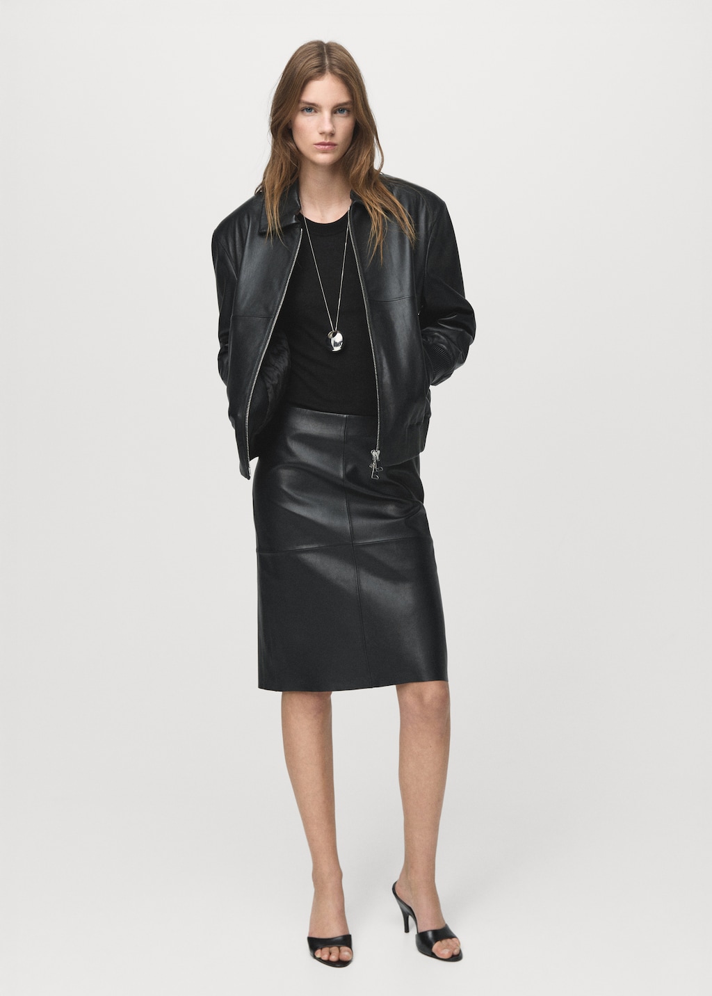 Mango Leather bomber jacket