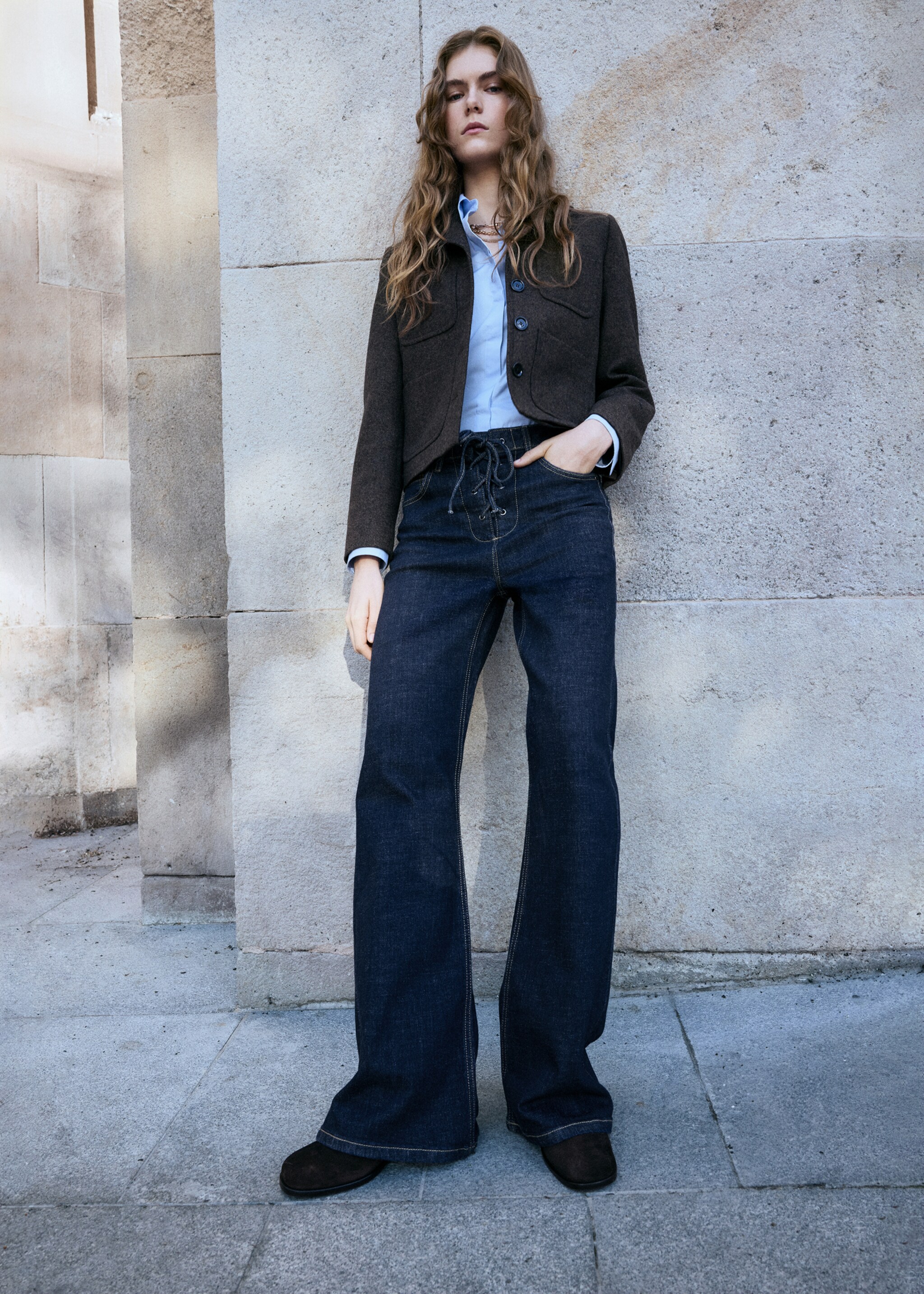 Flared jeans with drawstrings - General plane, Open Blue. Ref: 17079119-03.