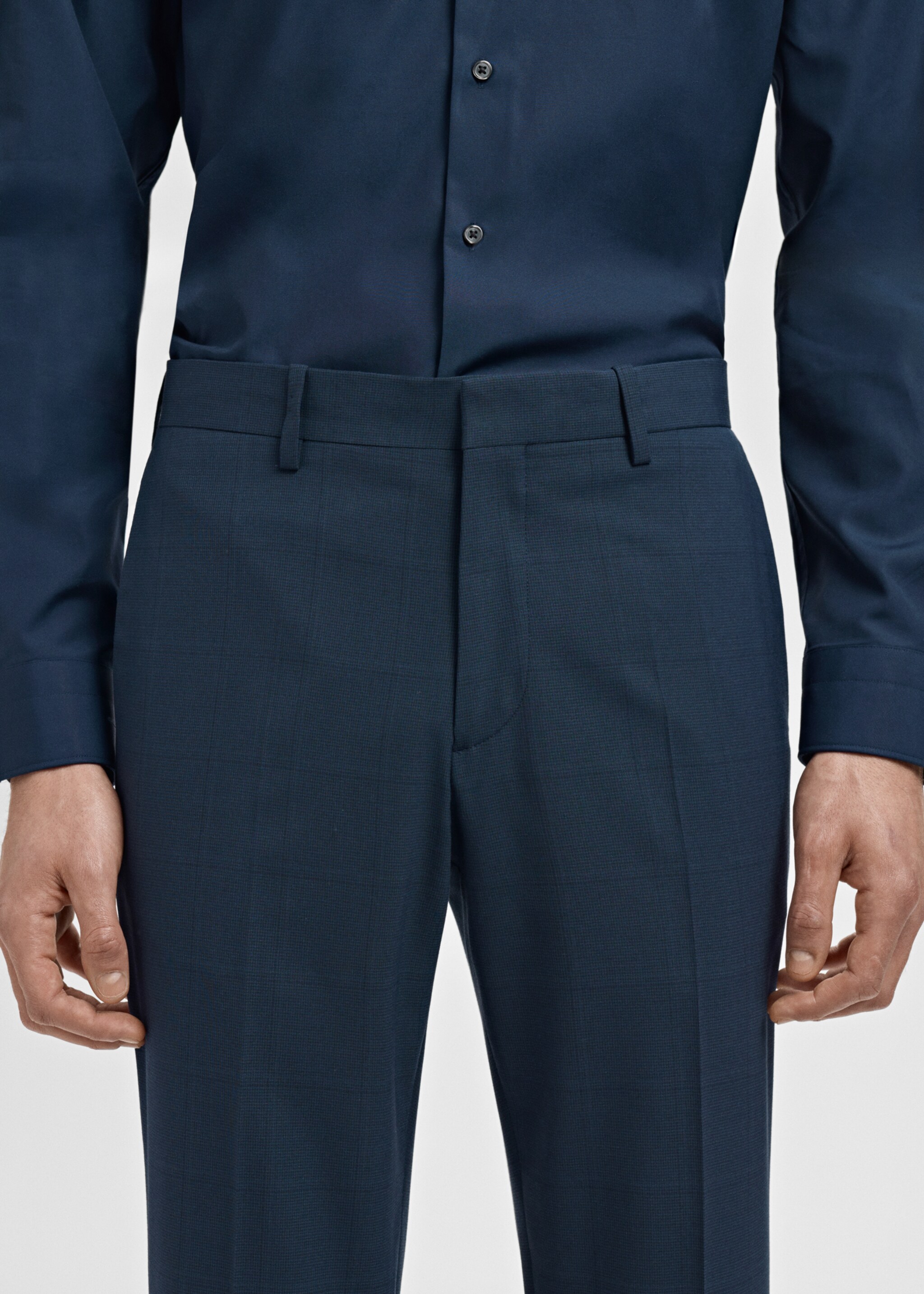 Stretch fabric super slim-fit suit trousers - Details of the article 1, Indigo Blue. Ref: 17081176-01.