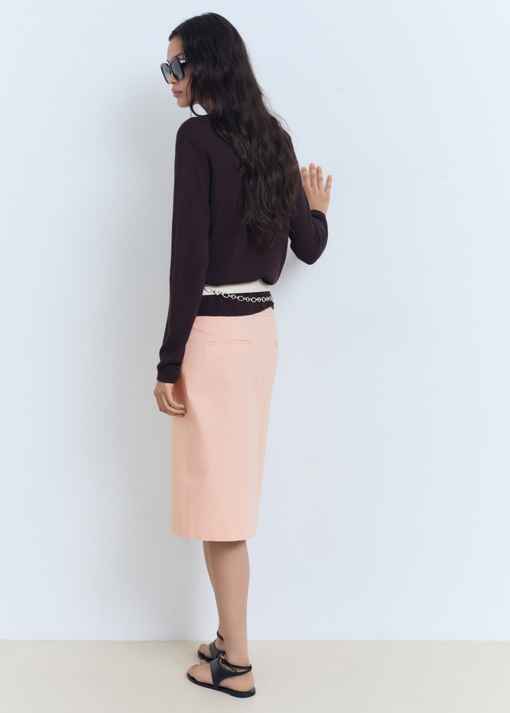 Cotton midi-skirt with pleat detail