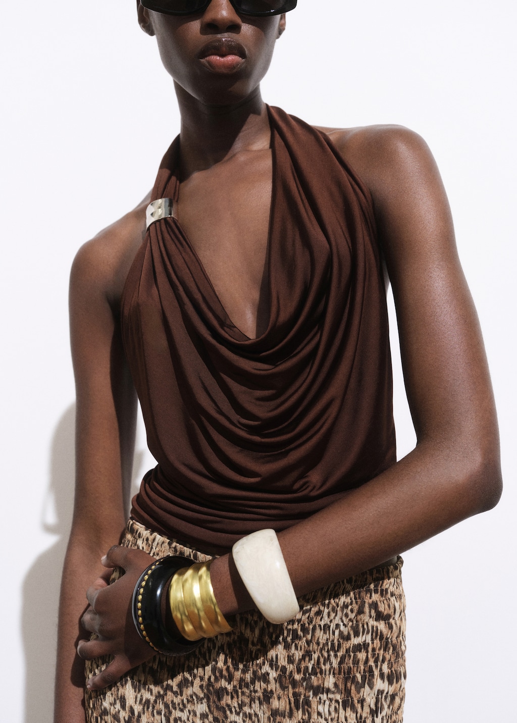 Draped top with metallic detail