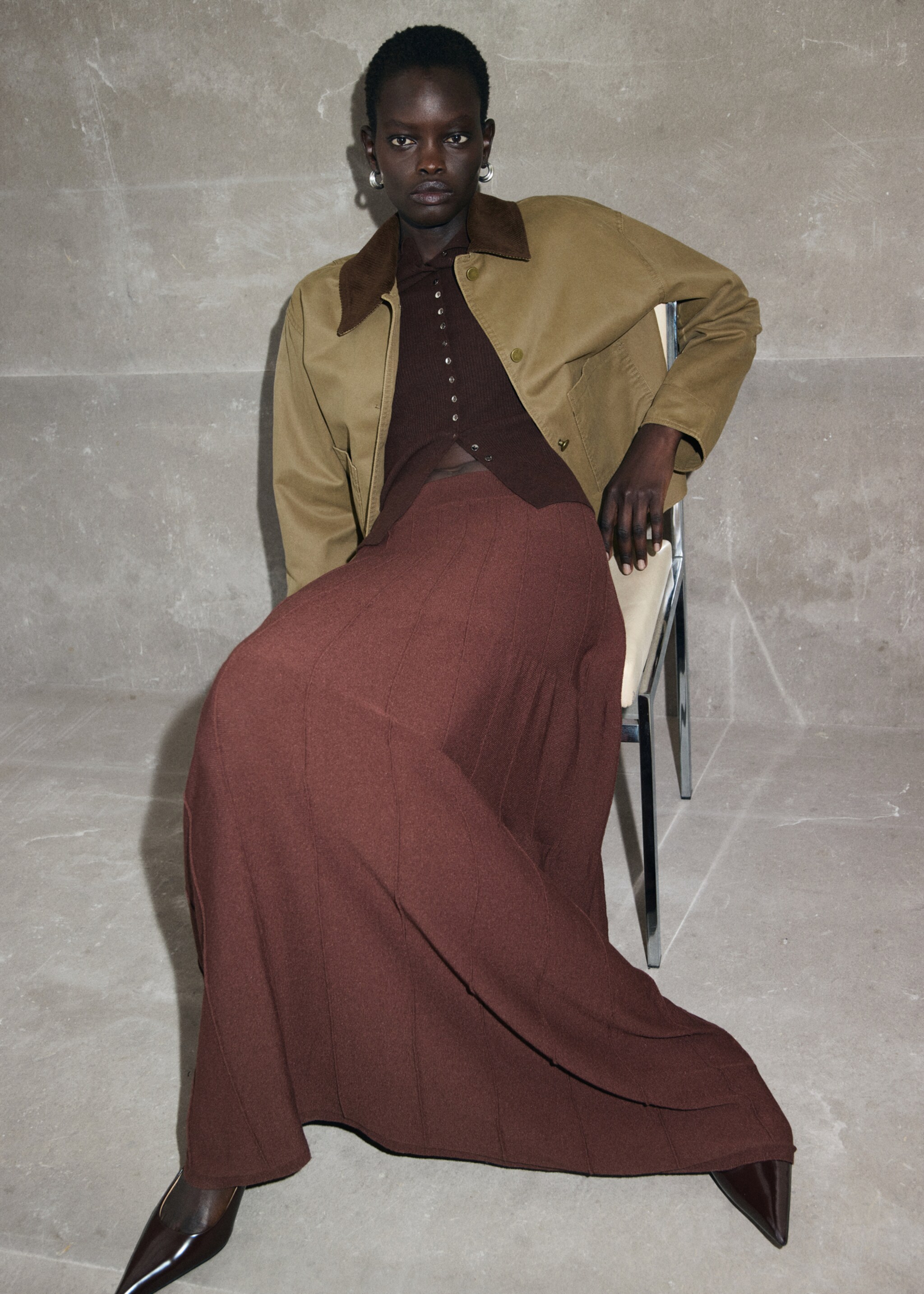 Denim parka with corduroy collar - Details of the article 1, Ochre. Ref: 17084120-02.