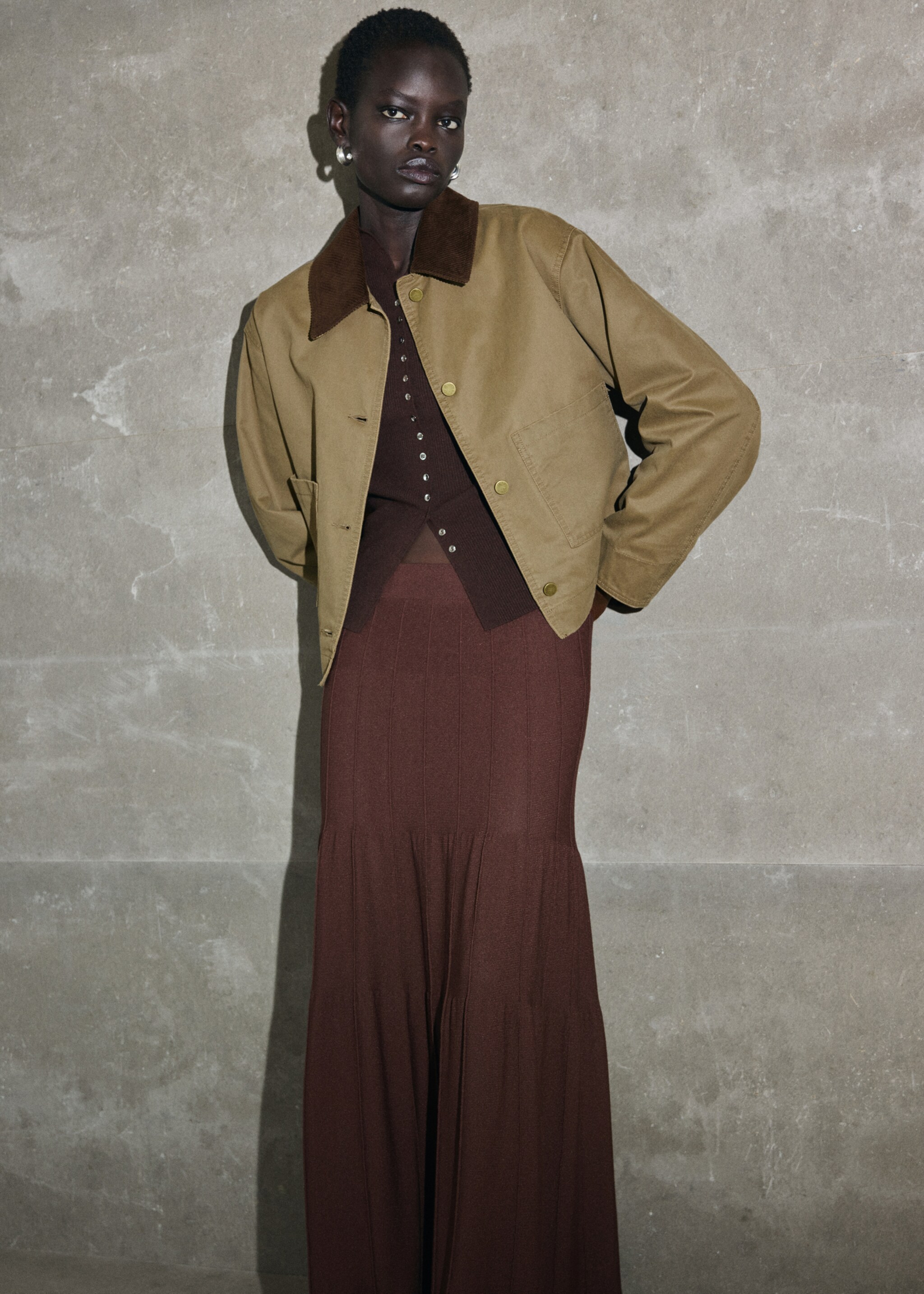Denim parka with corduroy collar - General plane, Ochre. Ref: 17084120-02.