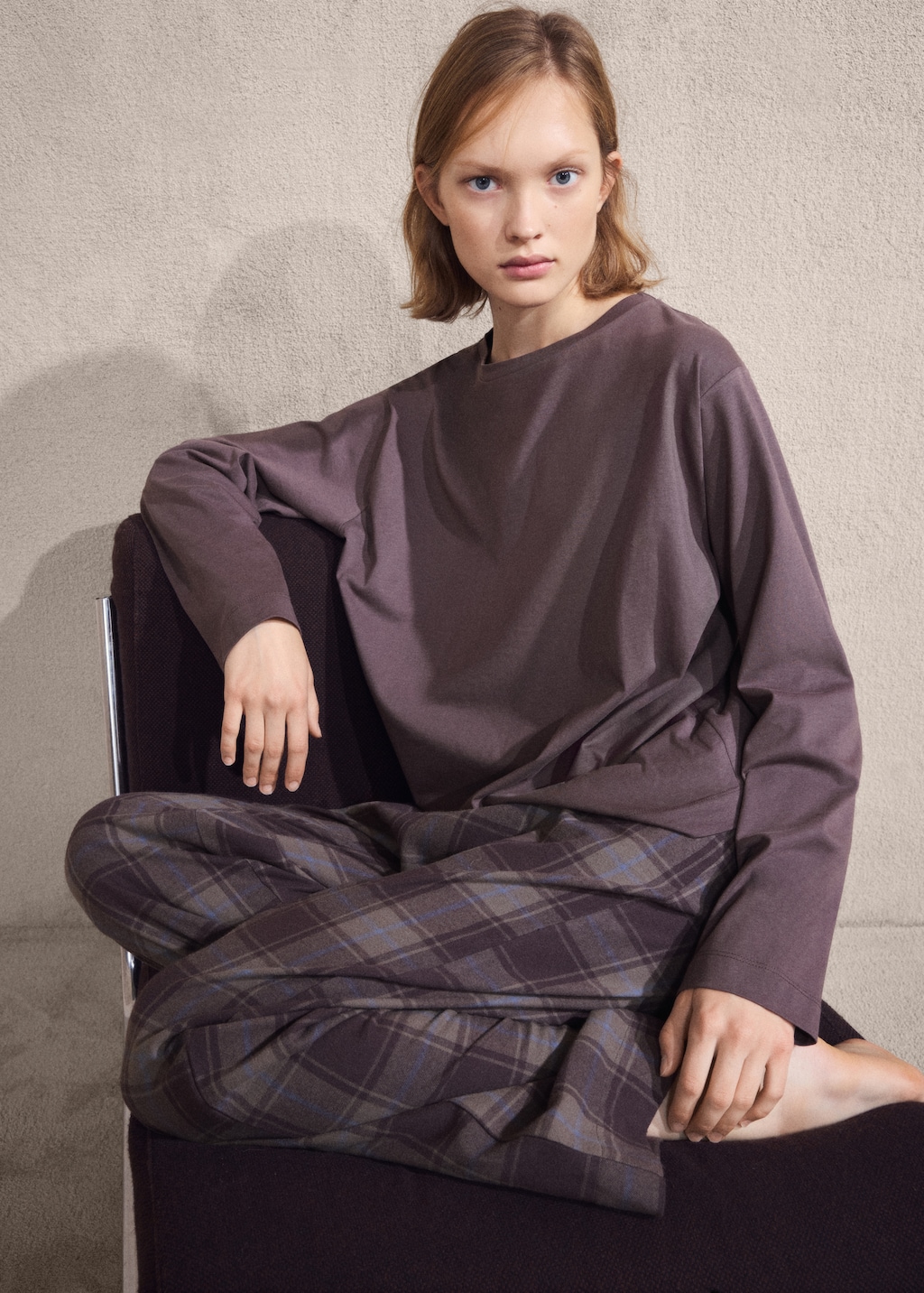 Two-piece flannel check pajamas