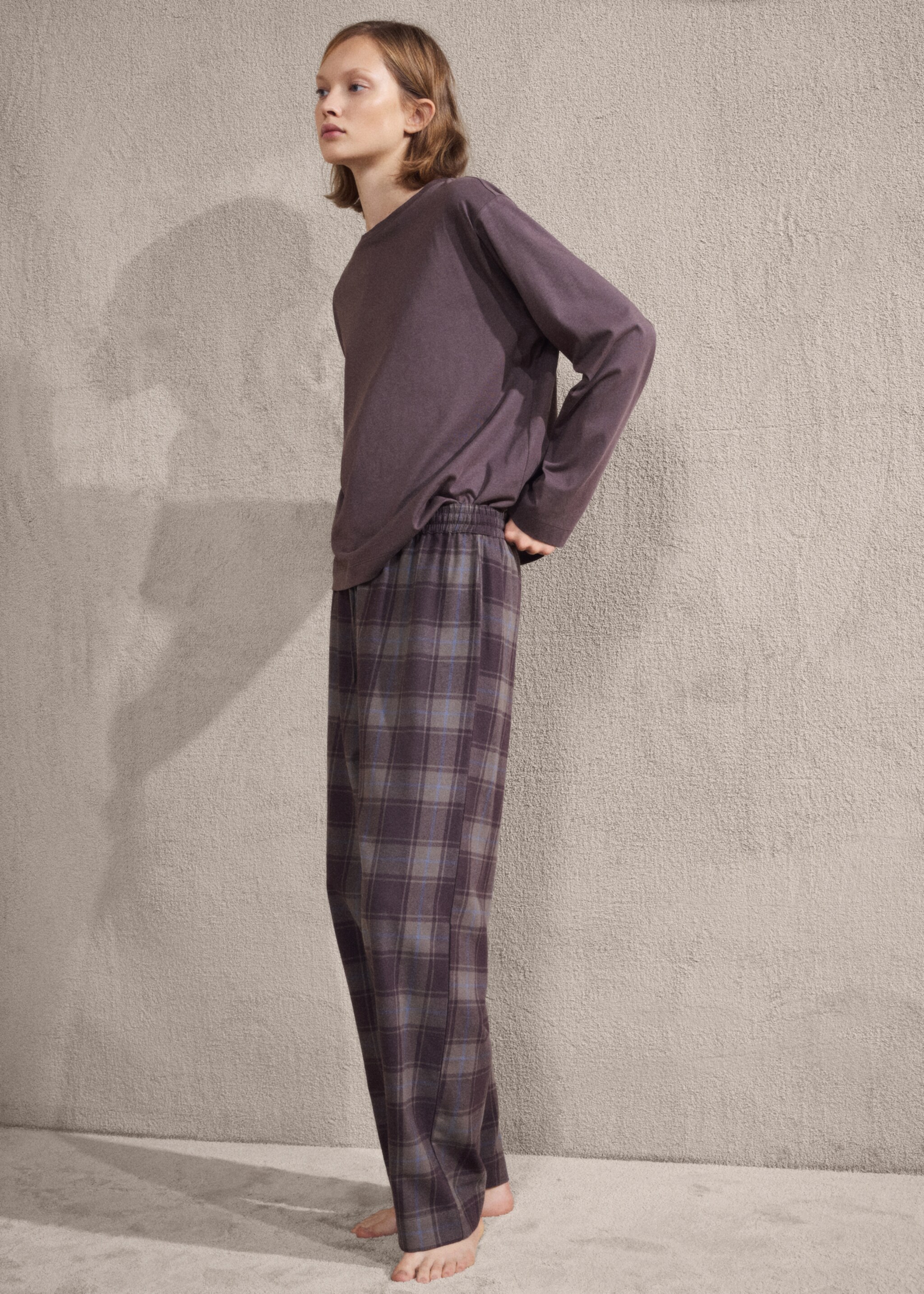 Two-piece flannel check pyjamas - General plane, Ink Blue. Ref: 17084406-01.