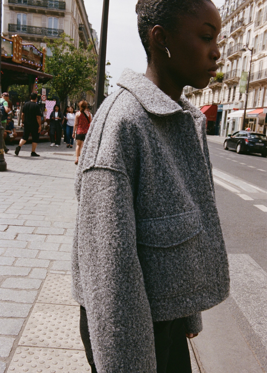 Wool jacket with lapel pockets