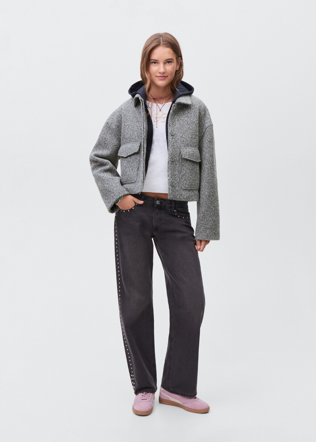 Wool jacket with lapel pockets