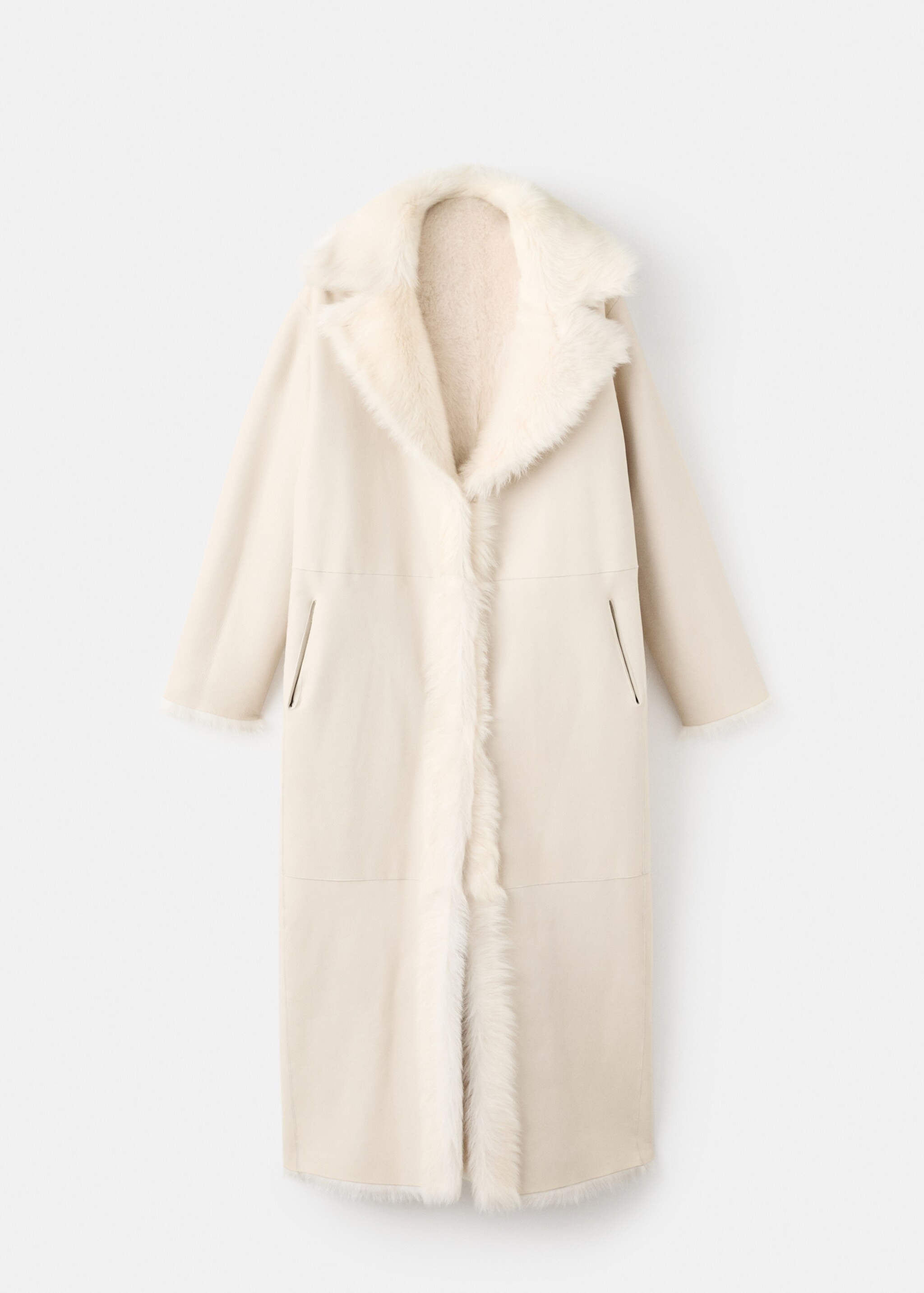 Manteau réversible imitation fourrure 100 % cuir - Verso de l’article, Blanc cassé. Ref: 17086357-01.