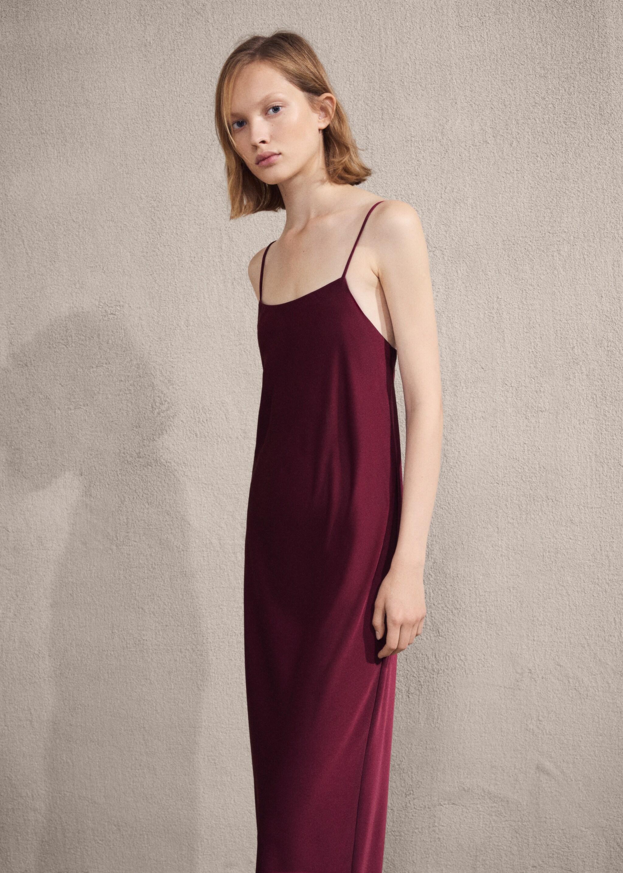 Satin midi-nightdress - Medium plane, Red. Ref: 17087127-01.