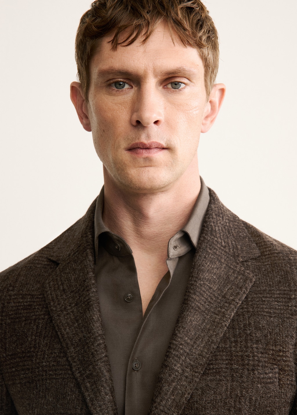 Slim-fit micro-check wool-blend jacket