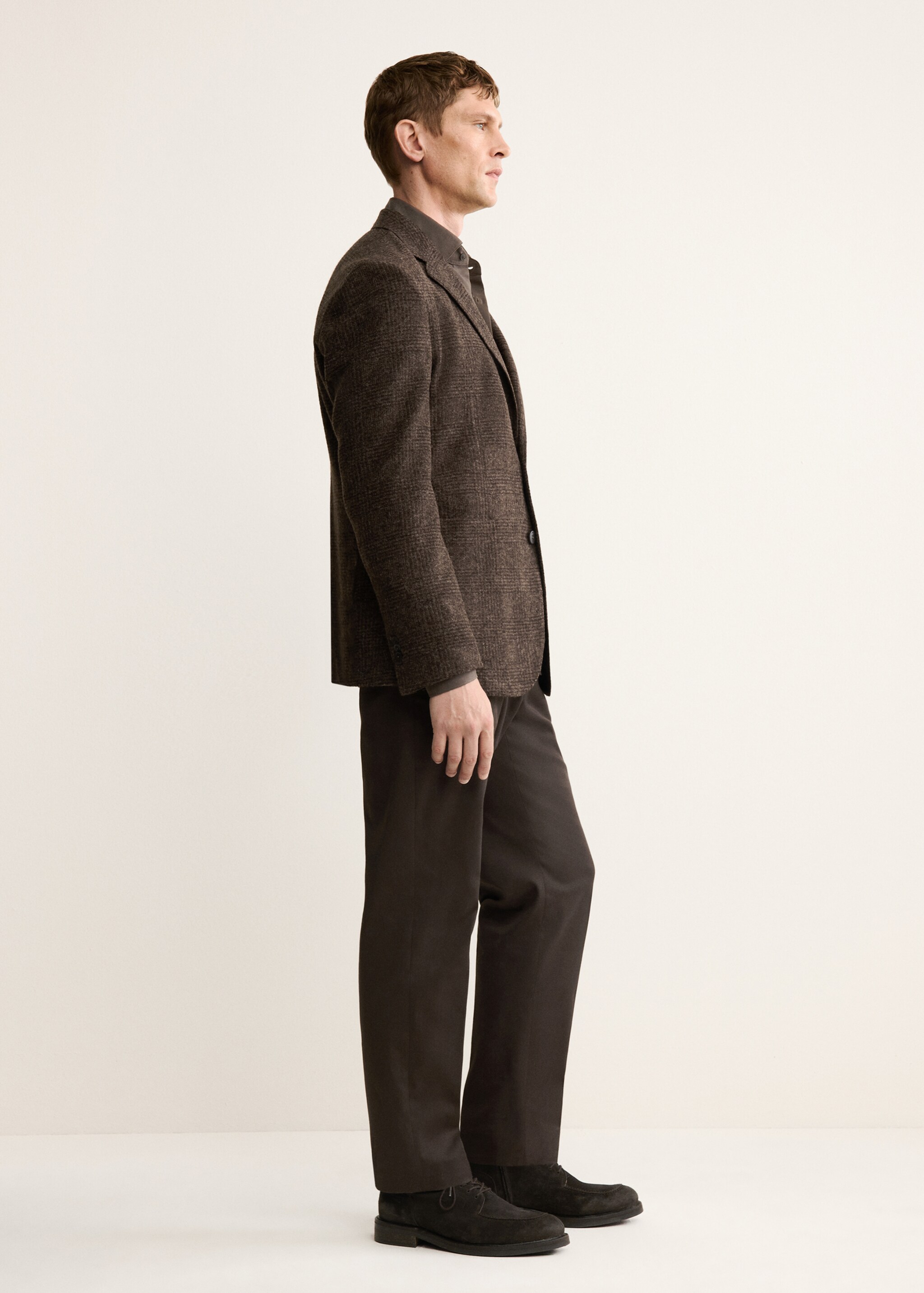 Σακάκι slim fit μαλλί μικροσκοπικά καρό - Λεπτομέρεια του προϊόντος 2, Καφέ. Ref: 17088272-01.