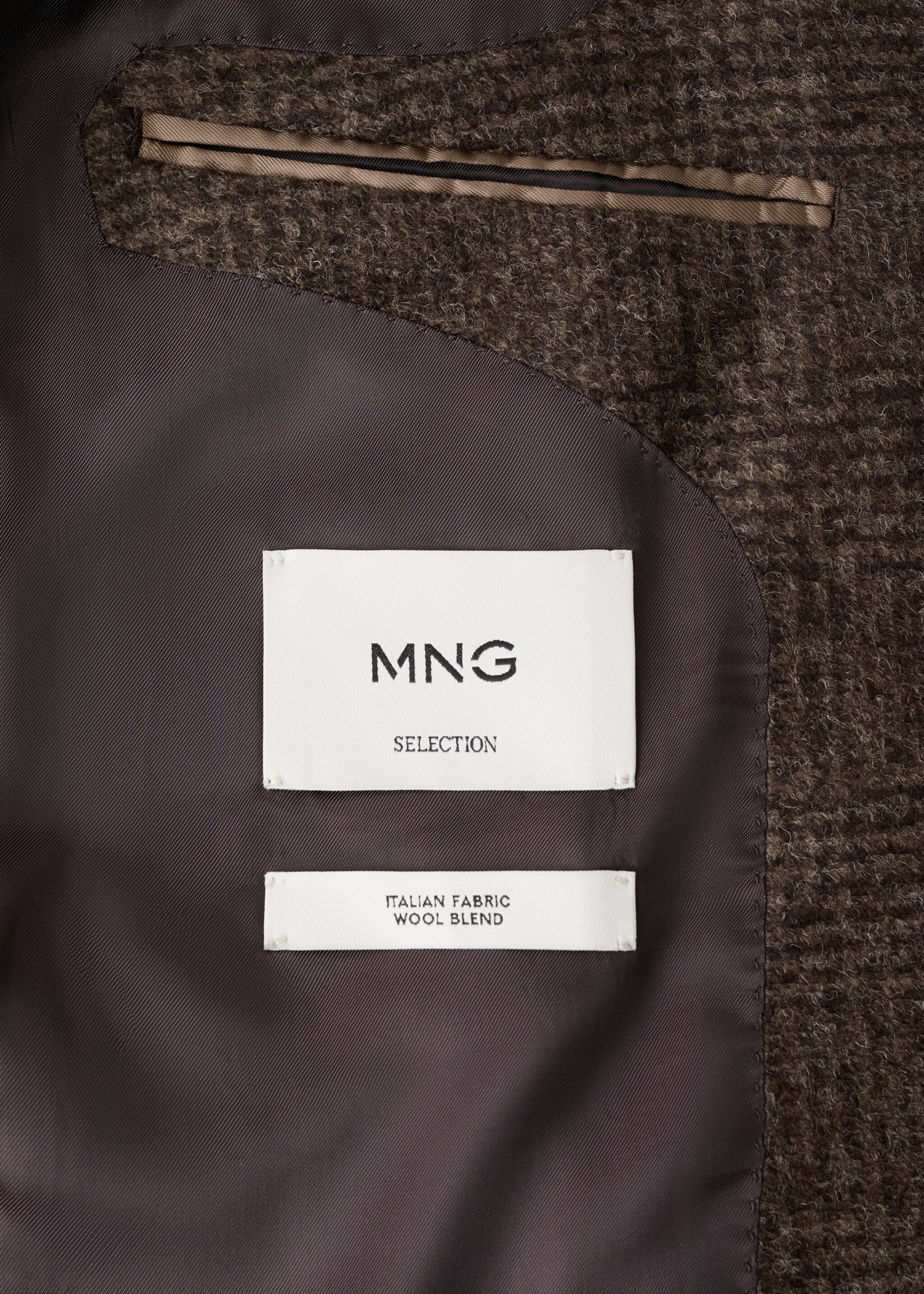 Σακάκι slim fit μαλλί μικροσκοπικά καρό - Λεπτομέρεια του προϊόντος 8, Καφέ. Ref: 17088272-01.