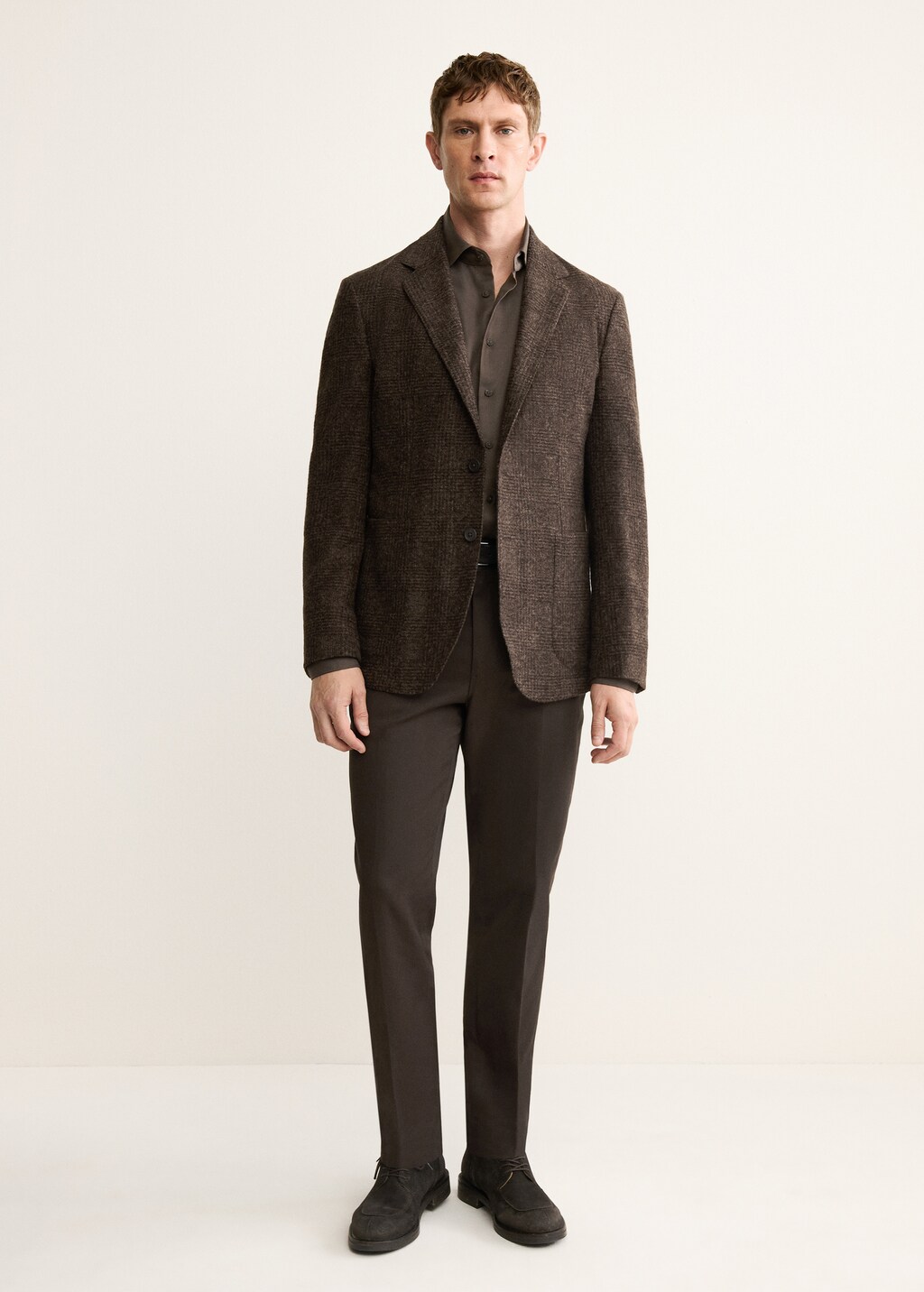 Slim-fit micro-check wool-blend jacket