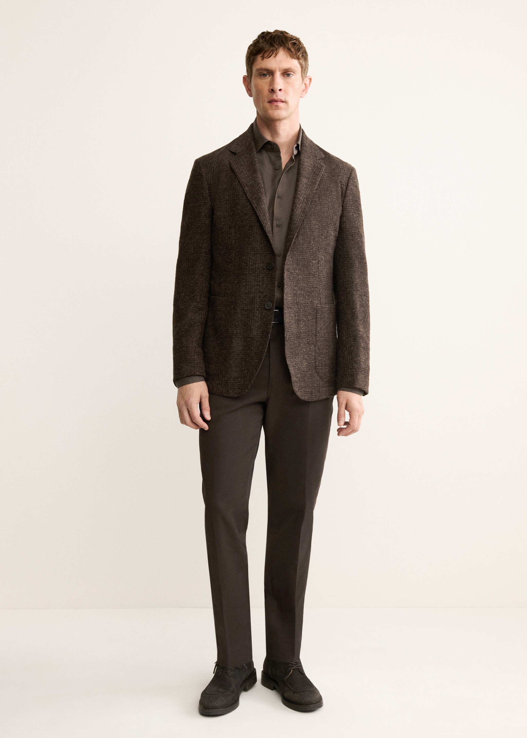 Σακάκι slim fit μαλλί μικροσκοπικά καρό - Γενικό πλάνο, Καφέ. Ref: 17088272-01.