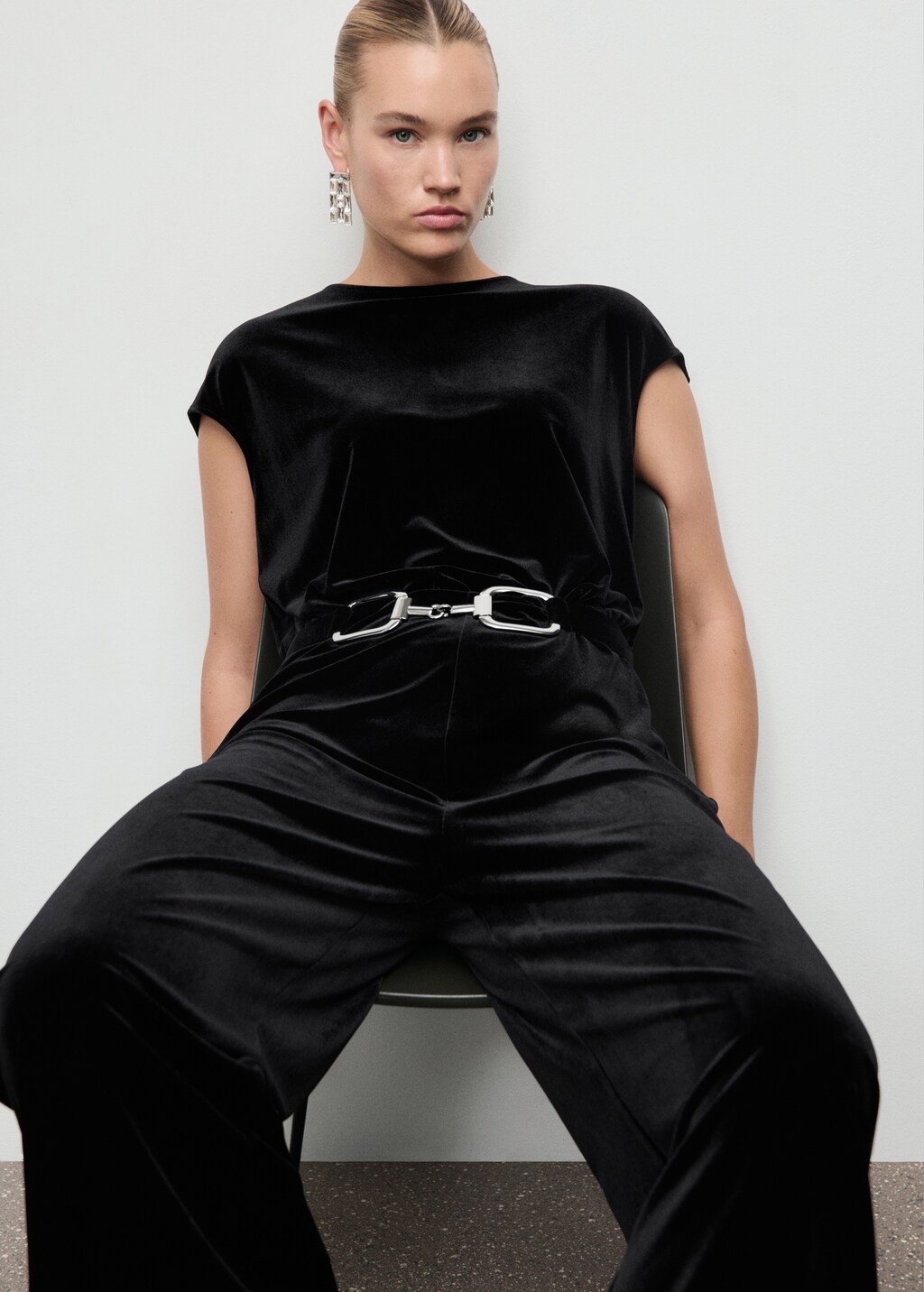 Velvet belt jumpsuit