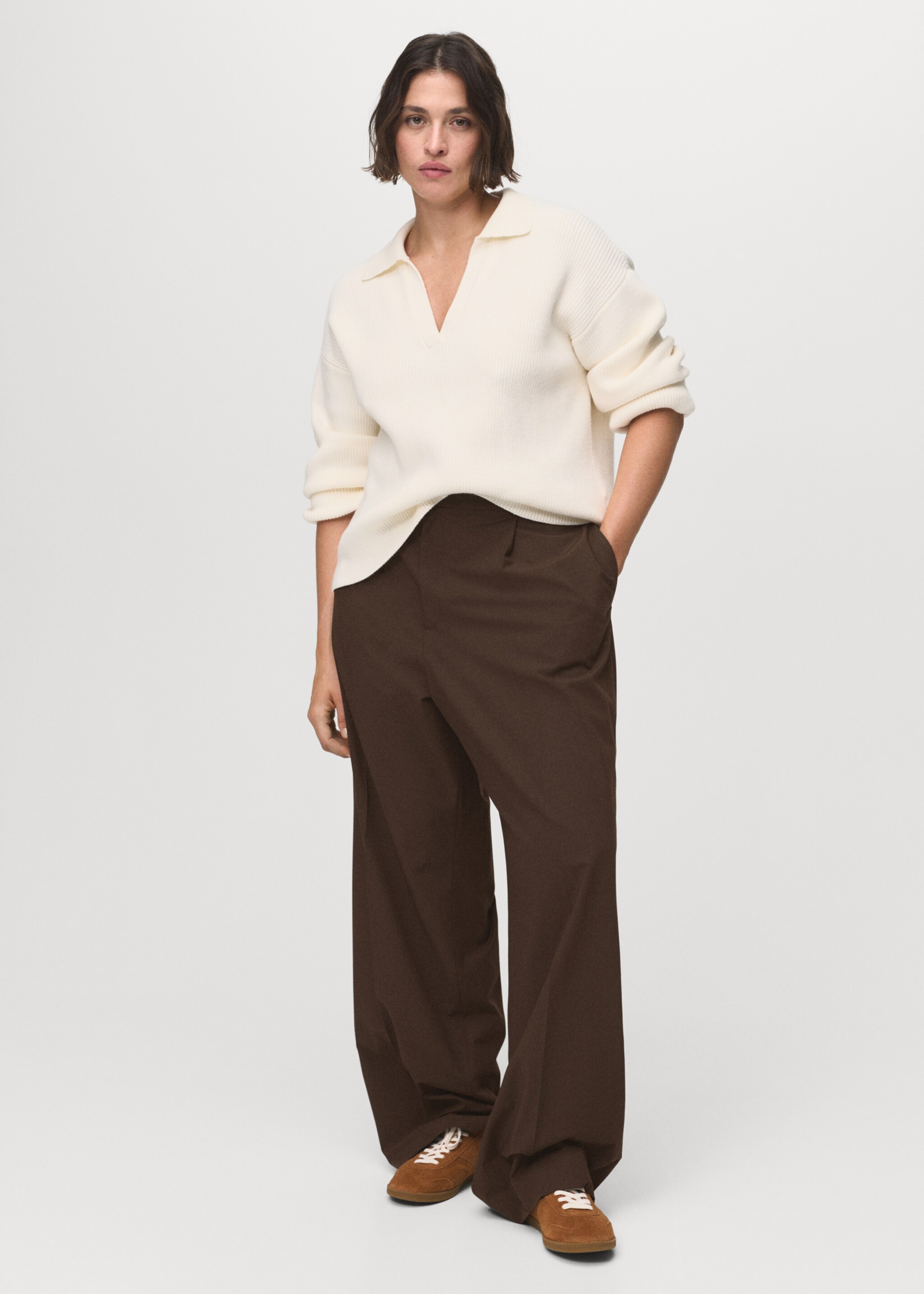 Low-rise wide-leg pants - Details of the article 3, Brown. Ref: 17094096-01.