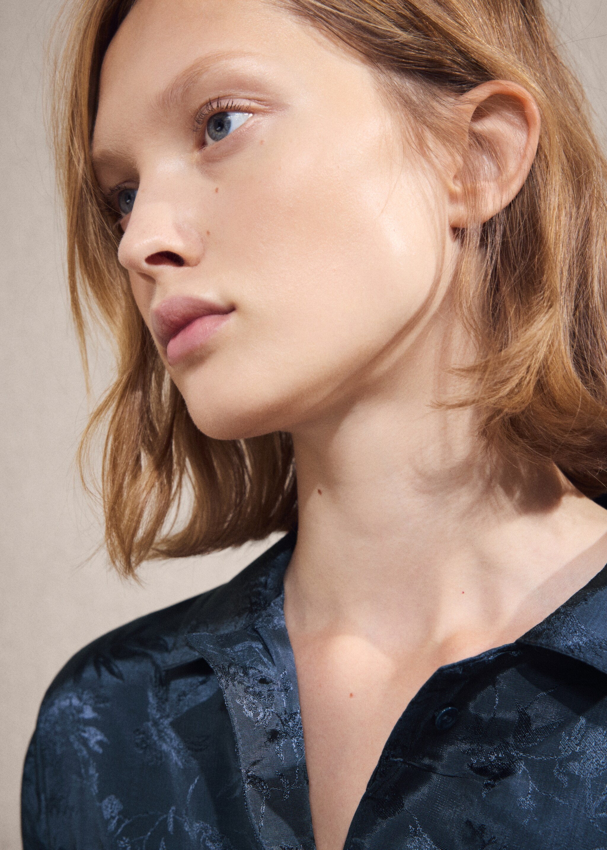 Jacquard satin pyjama shirt - Medium plane, Night Blue. Ref: 17094106-01.