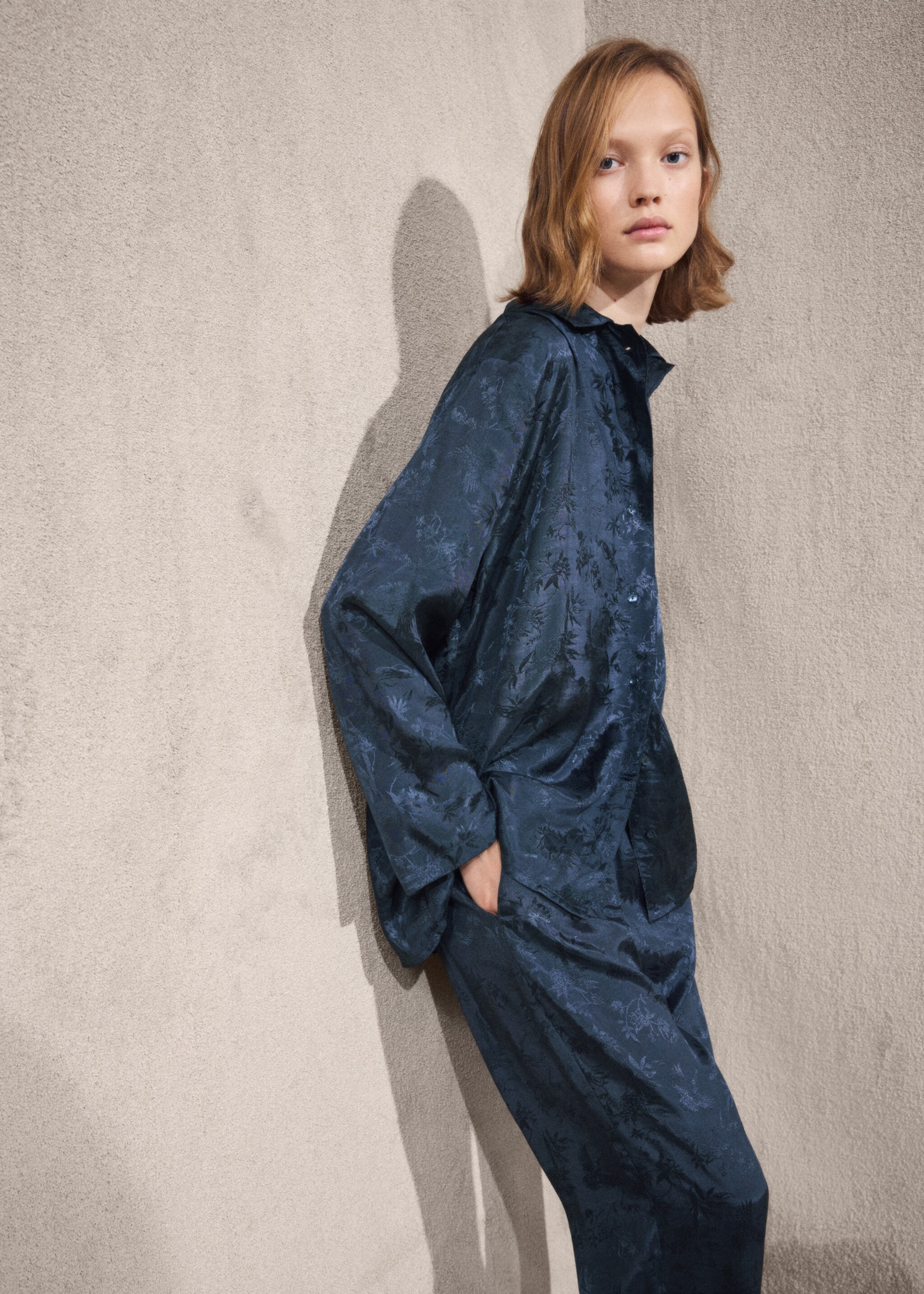Jacquard satin pyjama shirt - General plane, Night Blue. Ref: 17094106-01.