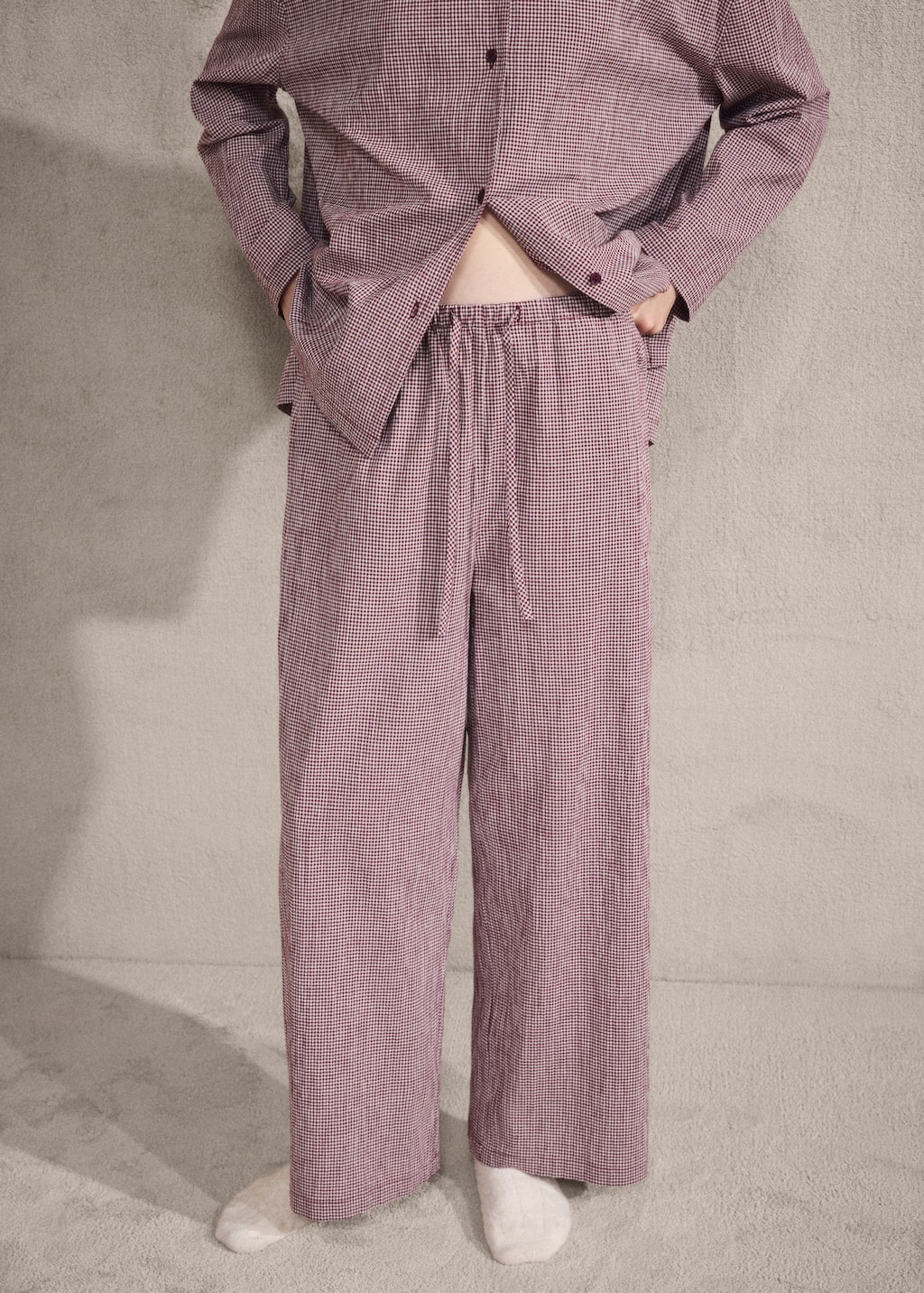 Two-piece cotton pajamas gingham check