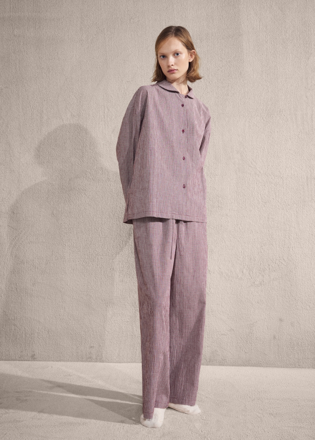 Two-piece cotton pajamas gingham check