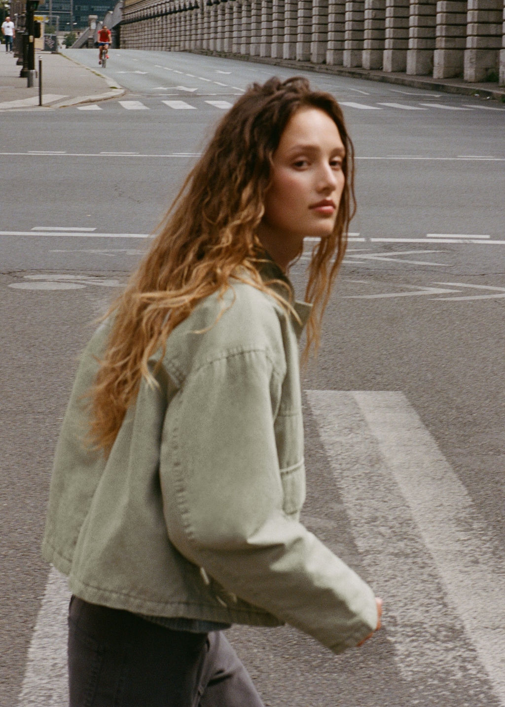 Denim jacket with contrast collar