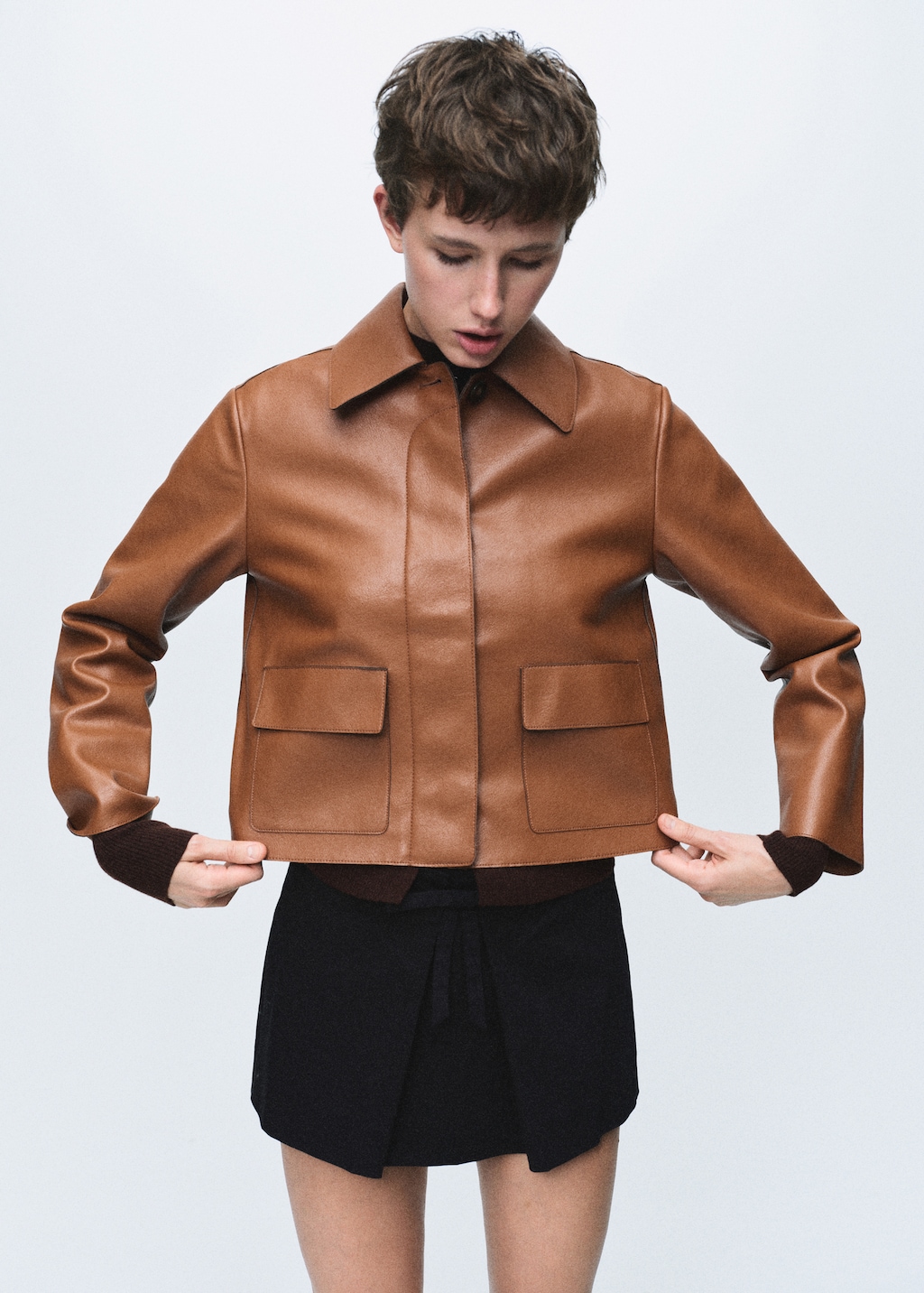 Faux-leather jacket with pockets