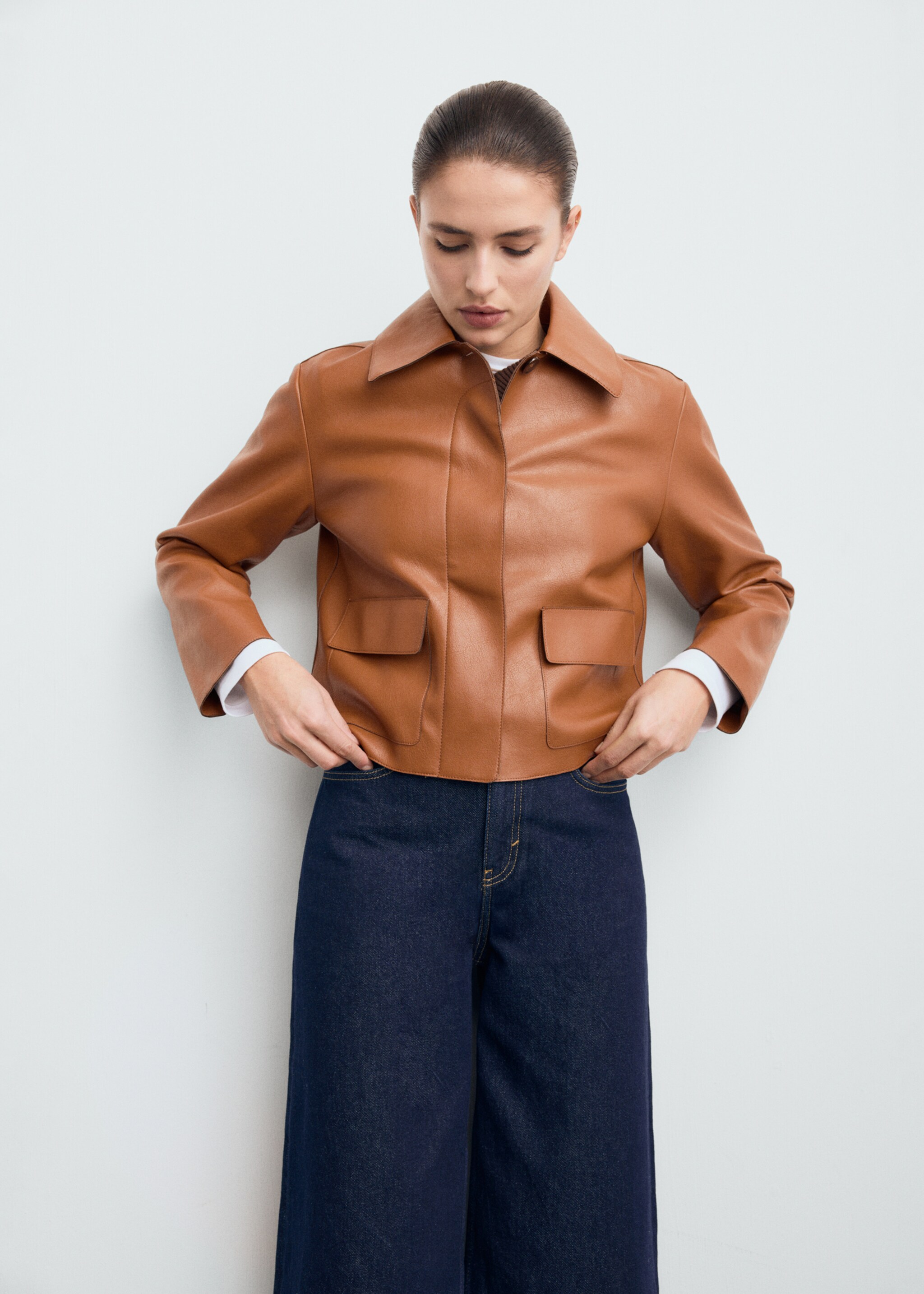 Jaqueta efecte pell butxaques - Pla mig, Marró mitjà. Ref: 17094433-01.