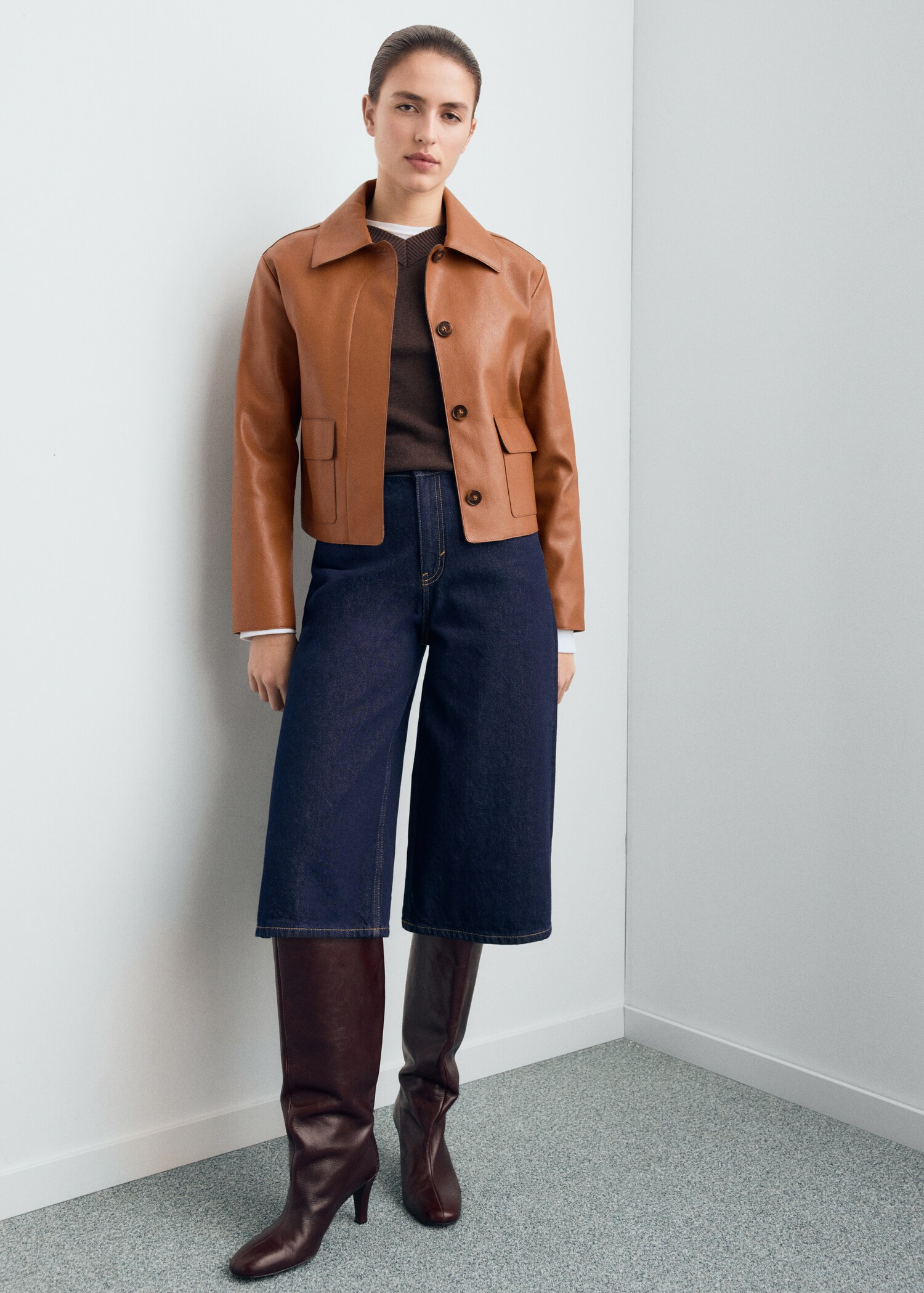 Faux-leather jacket with pockets - General plane