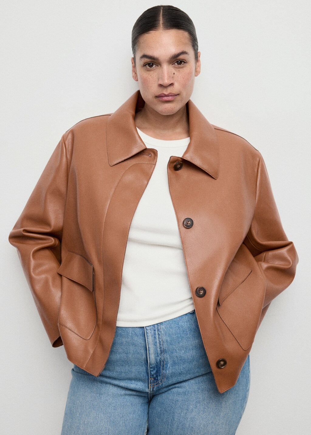 Faux-leather jacket with pockets