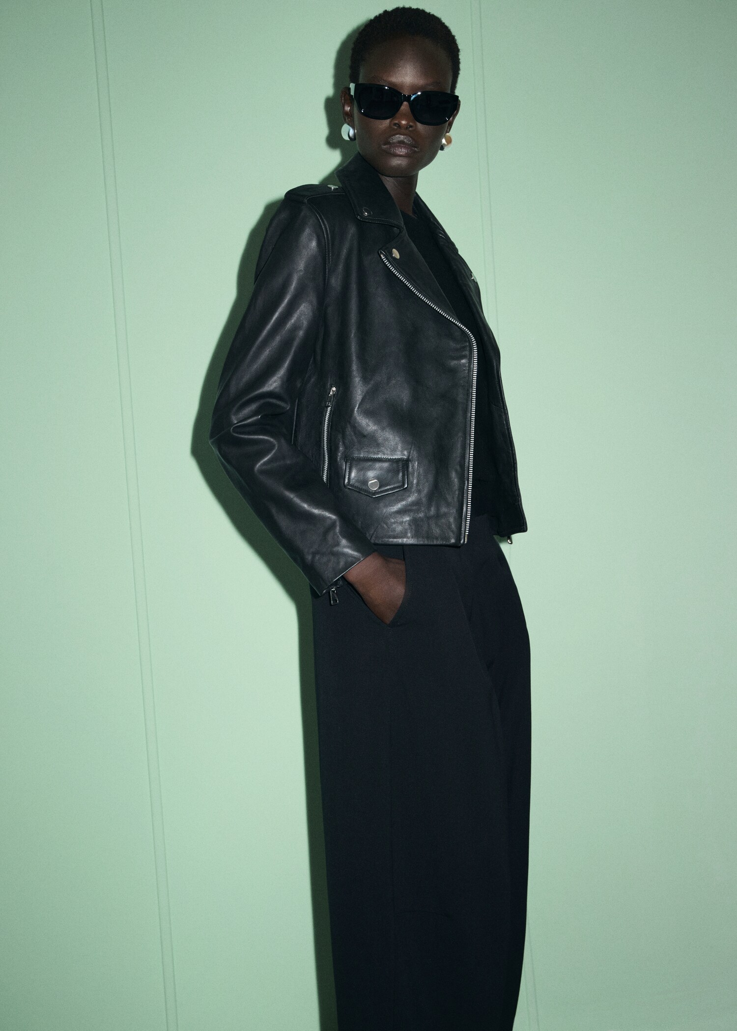 Leather biker jacket - General plane