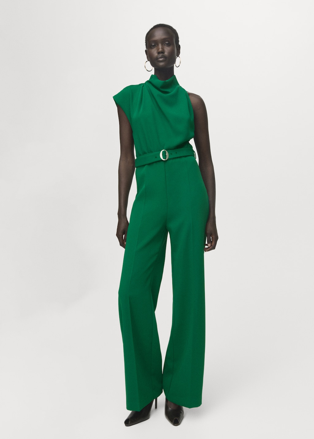 Asymmetrical long jumpsuit with belt