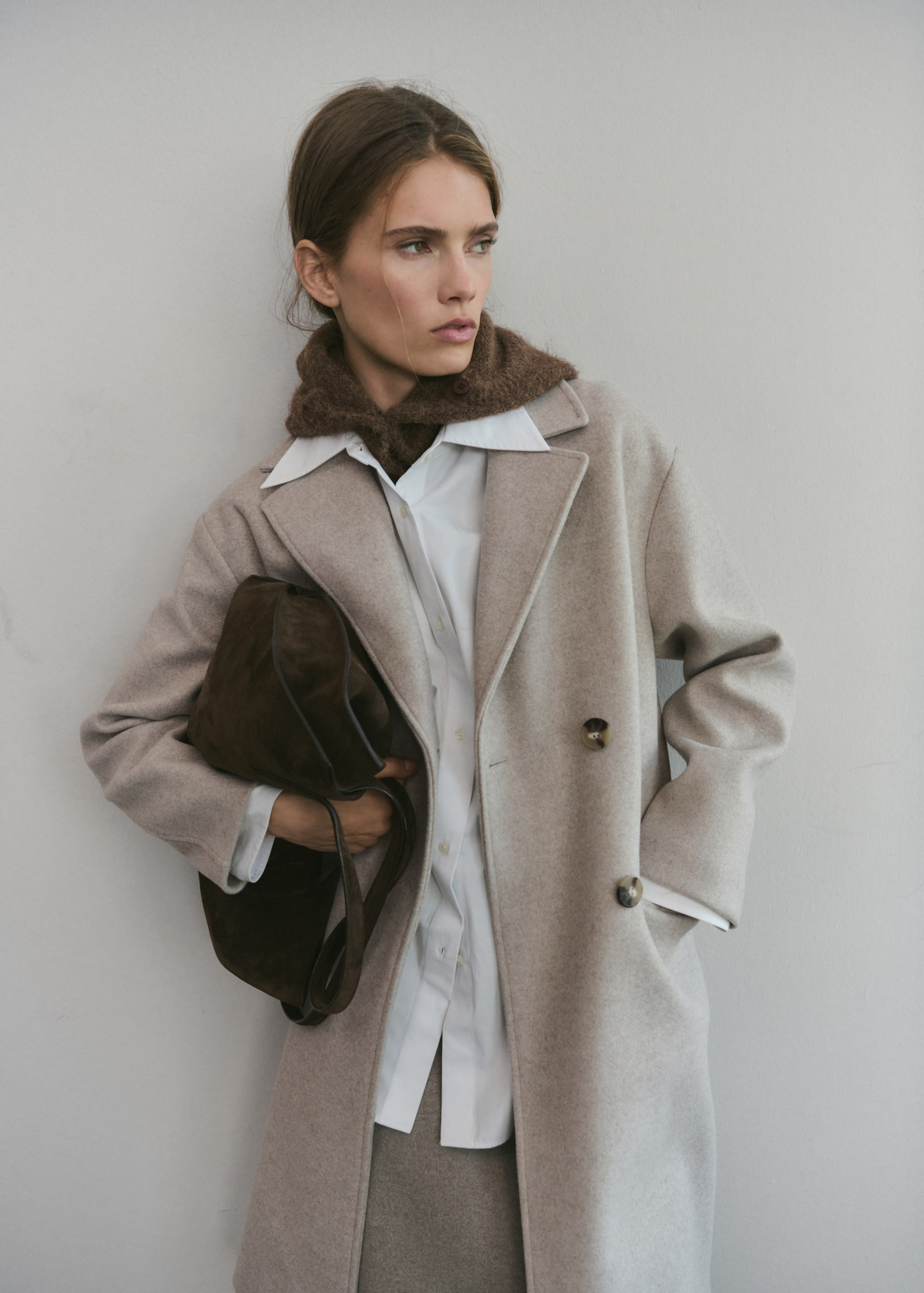 Double-breasted midi coat - Details of the article 1, Medium Brown. Ref: 17095812-02.