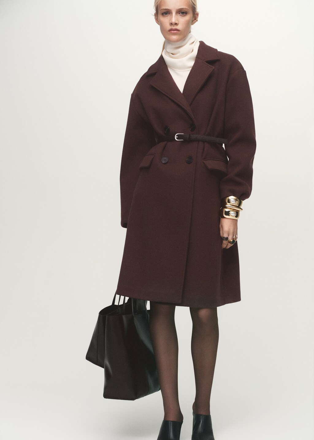 Double-breasted midi coat