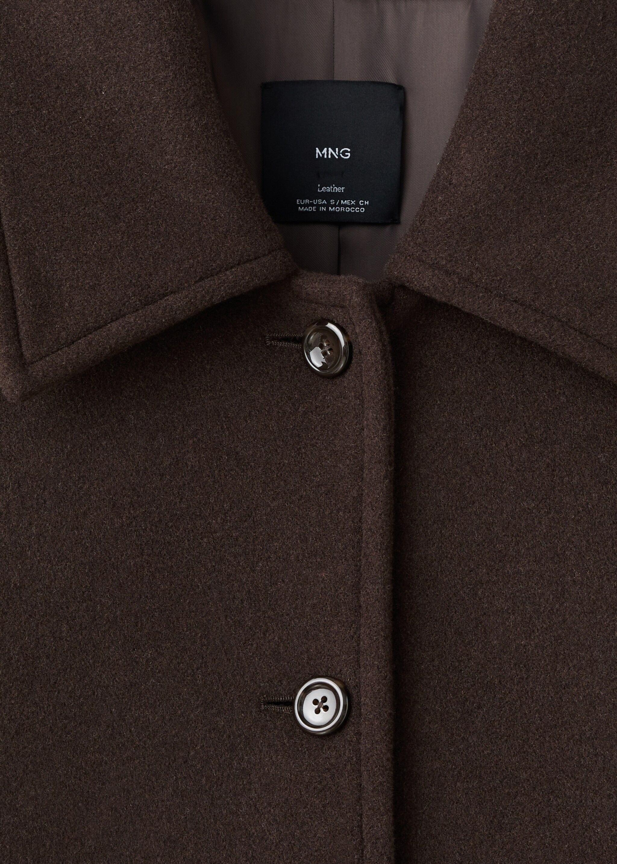 Buttoned wool coat - Details of the article 0, Coffee. Ref: 17096358-02.