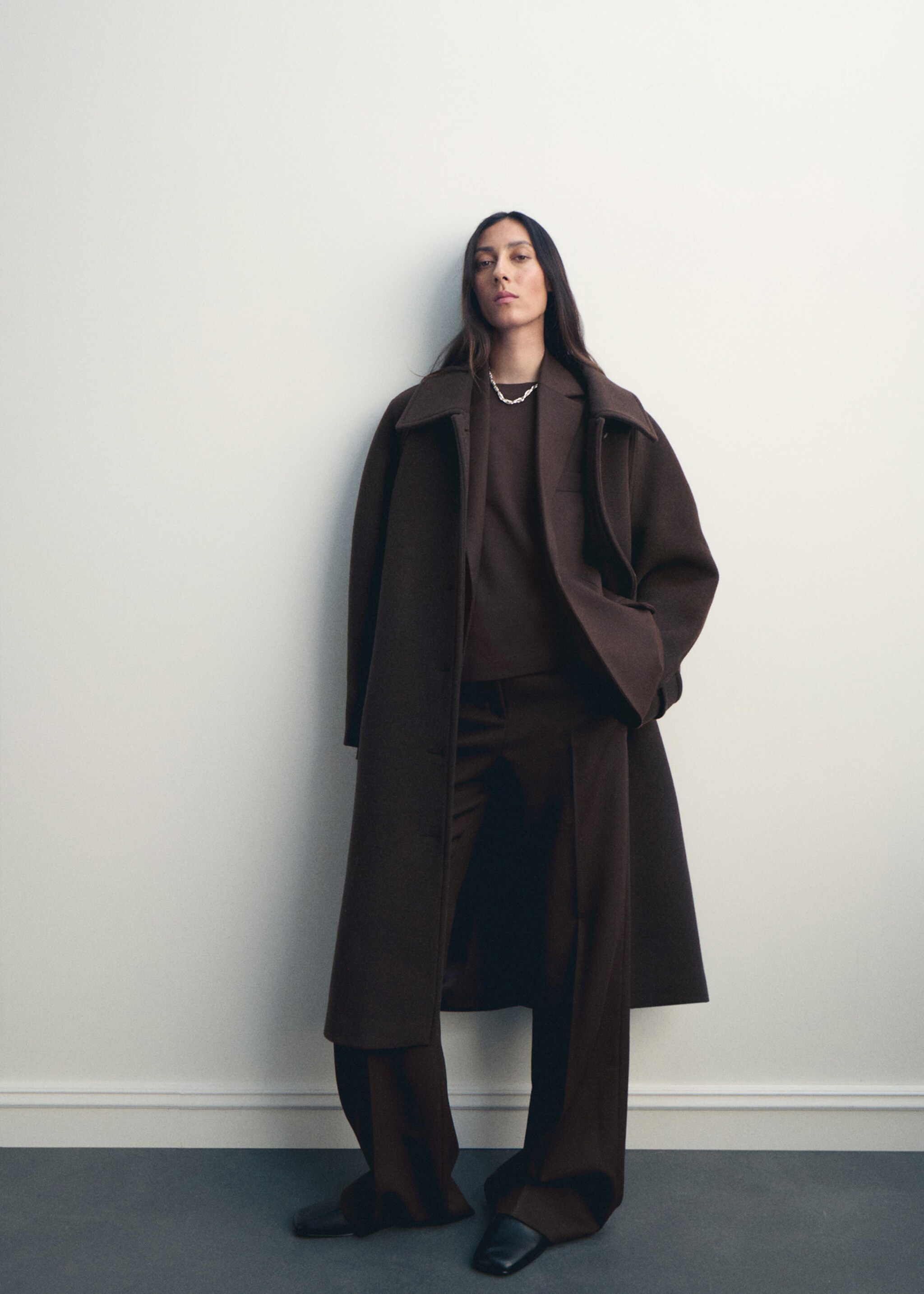 Buttoned wool coat - General plane, Coffee. Ref: 17096358-02.
