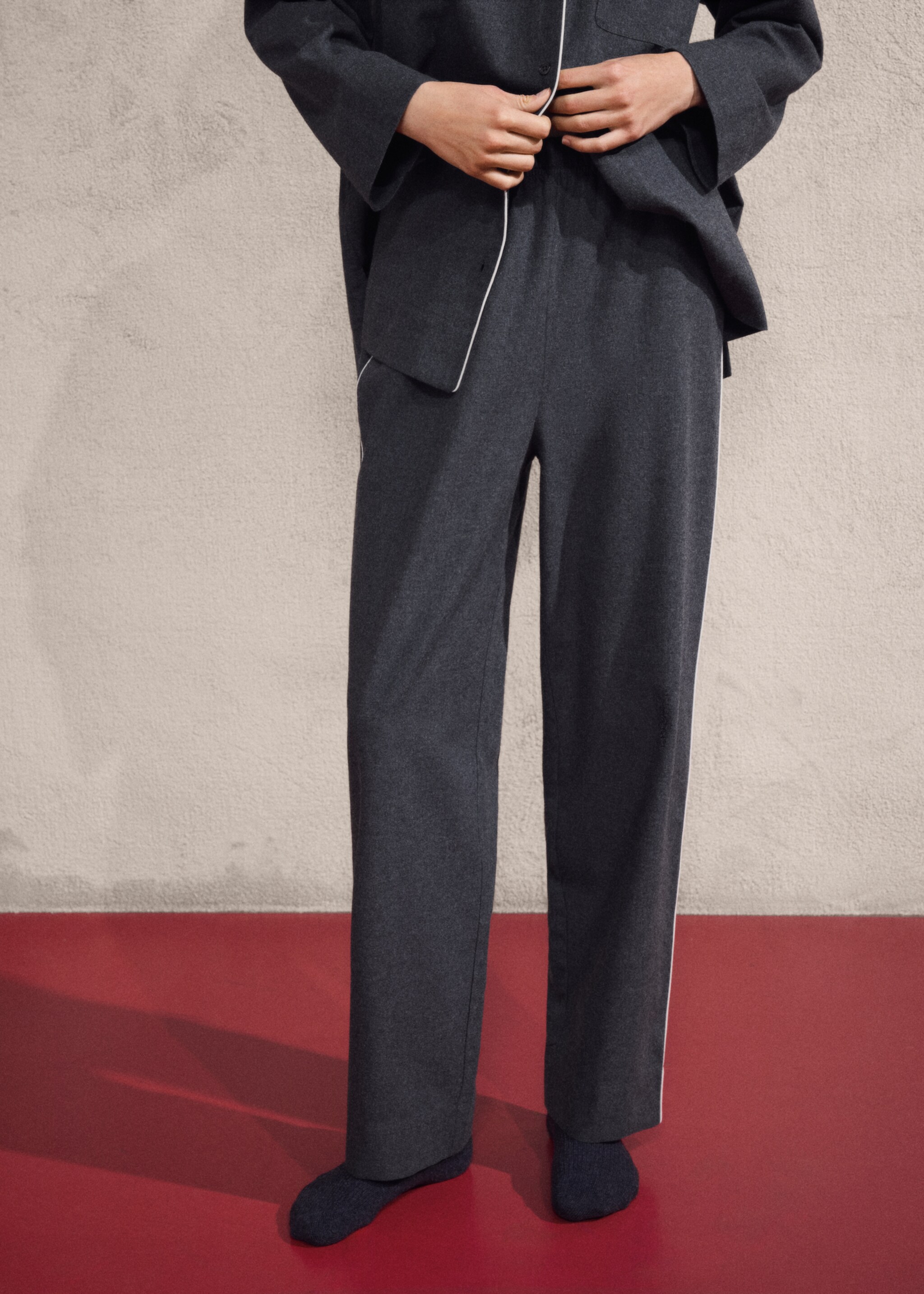 Cotton flannel shirt with contrasting piping - Medium plane, Charcoal. Ref: 17097127-01.