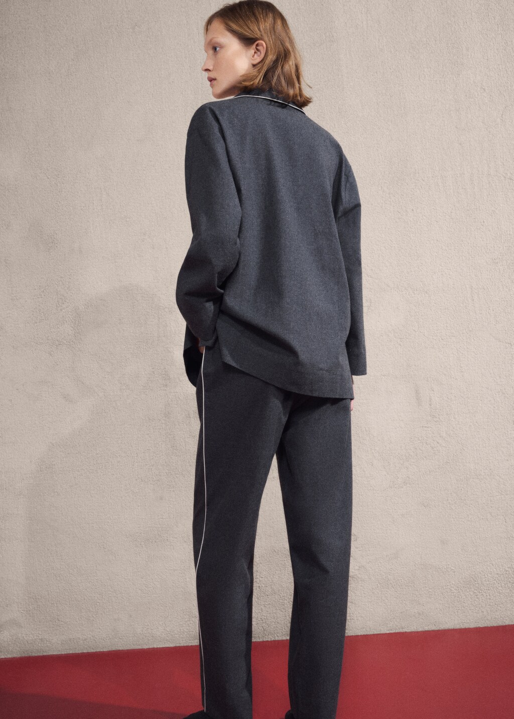 Cotton flannel shirt with contrasting piping