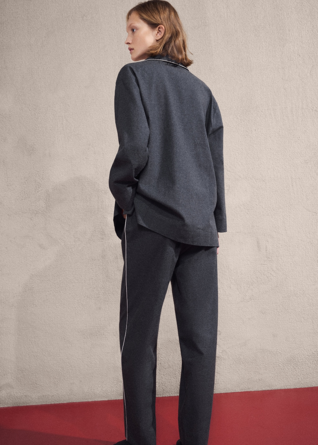 Cotton flannel shirt with contrasting piping