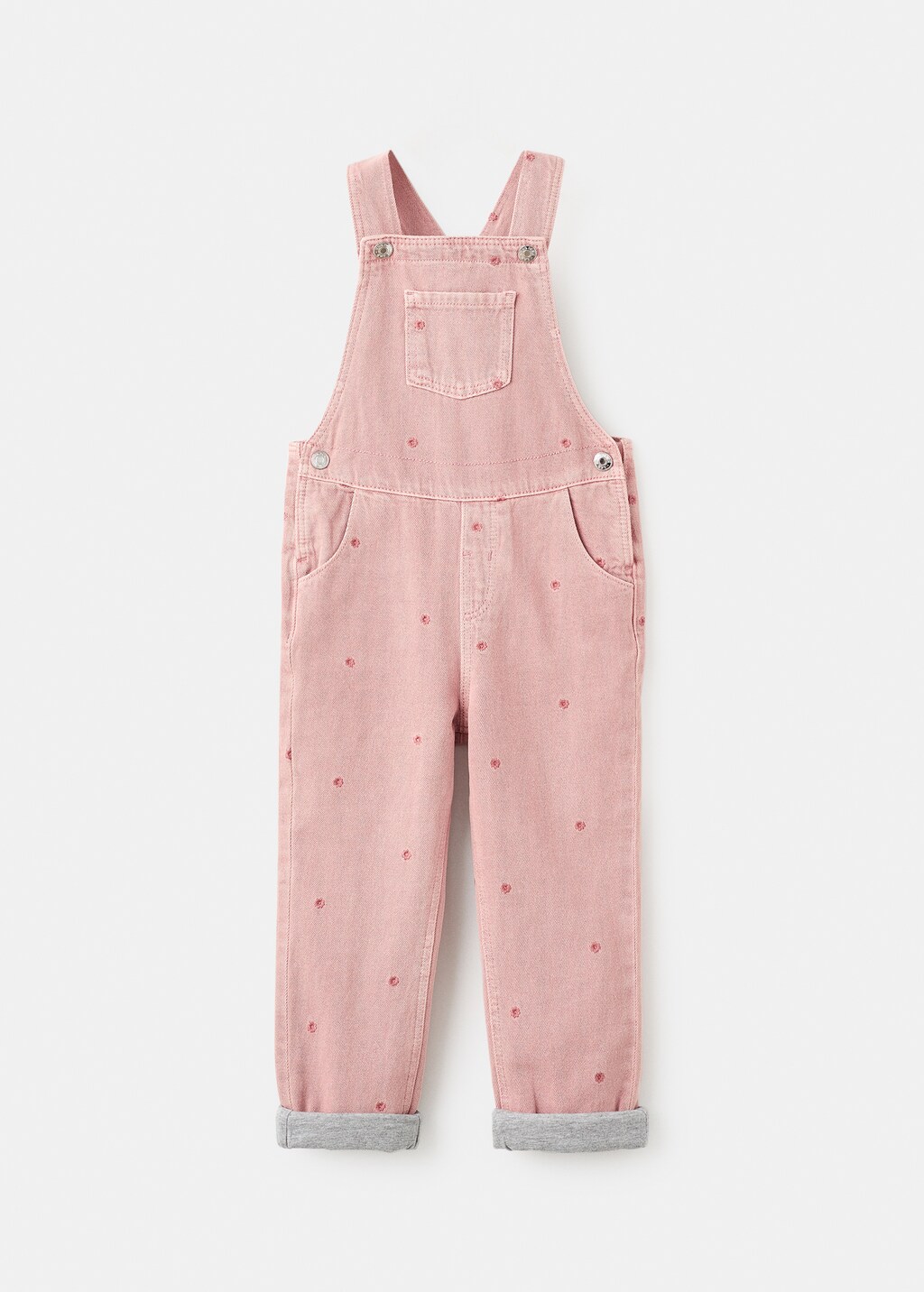 Long embroidered floral dungarees