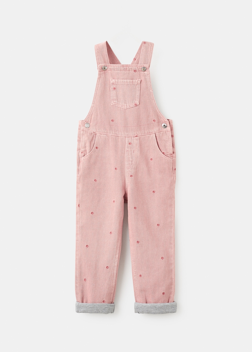 Long embroidered floral dungarees