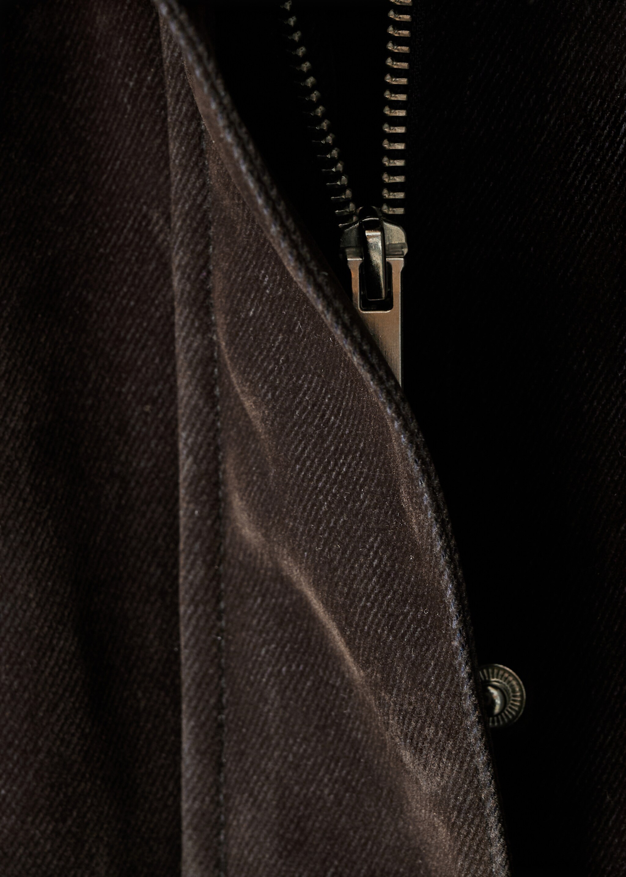 Velvet finish parka with faux-fur collar - Details of the article 0, Chocolate. Ref: 17097804-01.